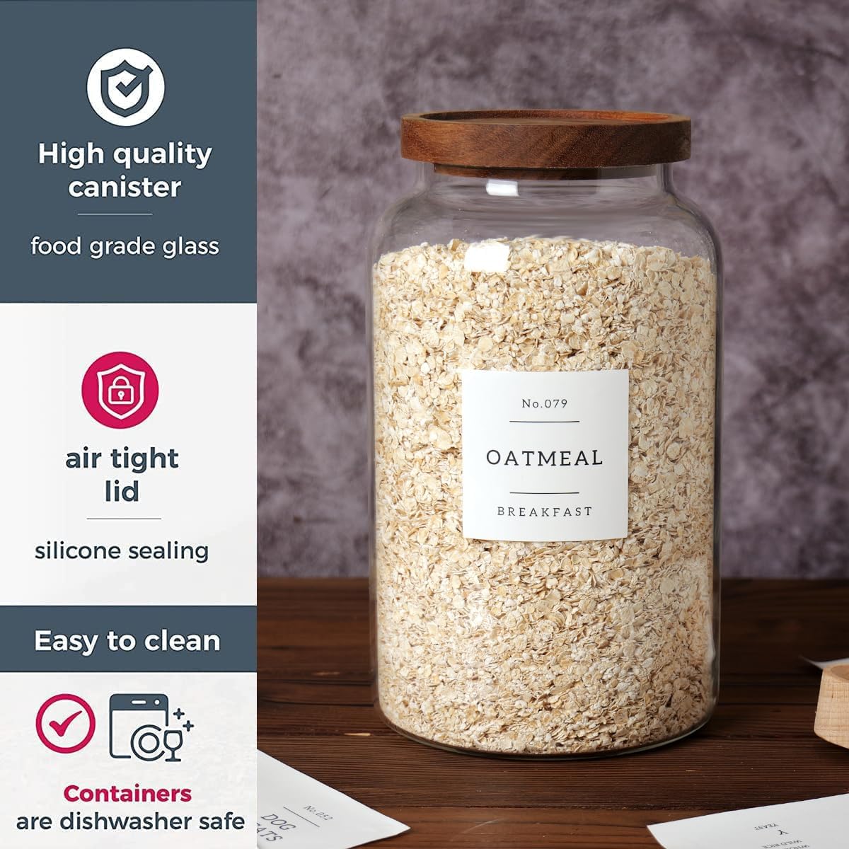 2 PCS Large Glass Jar with Airtight Lid, Glass Food Storage Jars for Tea,Spice,Cereal, Egg,Flour,Coffee and More(98 FL OZ/2800 ml)