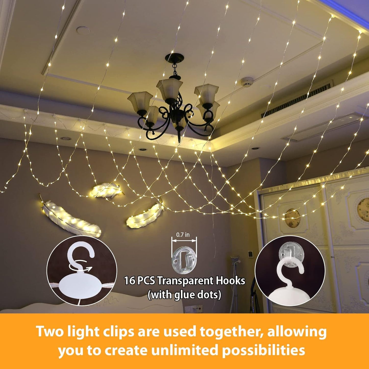 HXWEIYE 300LED Fairy Curtain Lights for Bedroom Warm White, 3mx3m 8 Modes USB Plug in Window Christmas Led String Hanging Lights with Remote for Backdrop Wedding Party Home Garden Outdoor Indoor