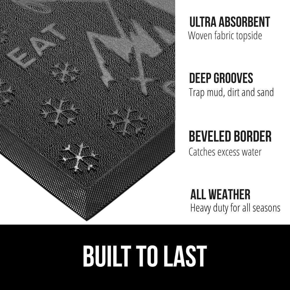 GORILLA GRIP 100% Waterproof All-Season WeatherMax Doormat, US Designed Natural Rubber, Stain and Fade Resistant, Low Profile Indoor Outdoor Door Mats, Easy Clean Patio Mat, 17x29, Graphite Skiing