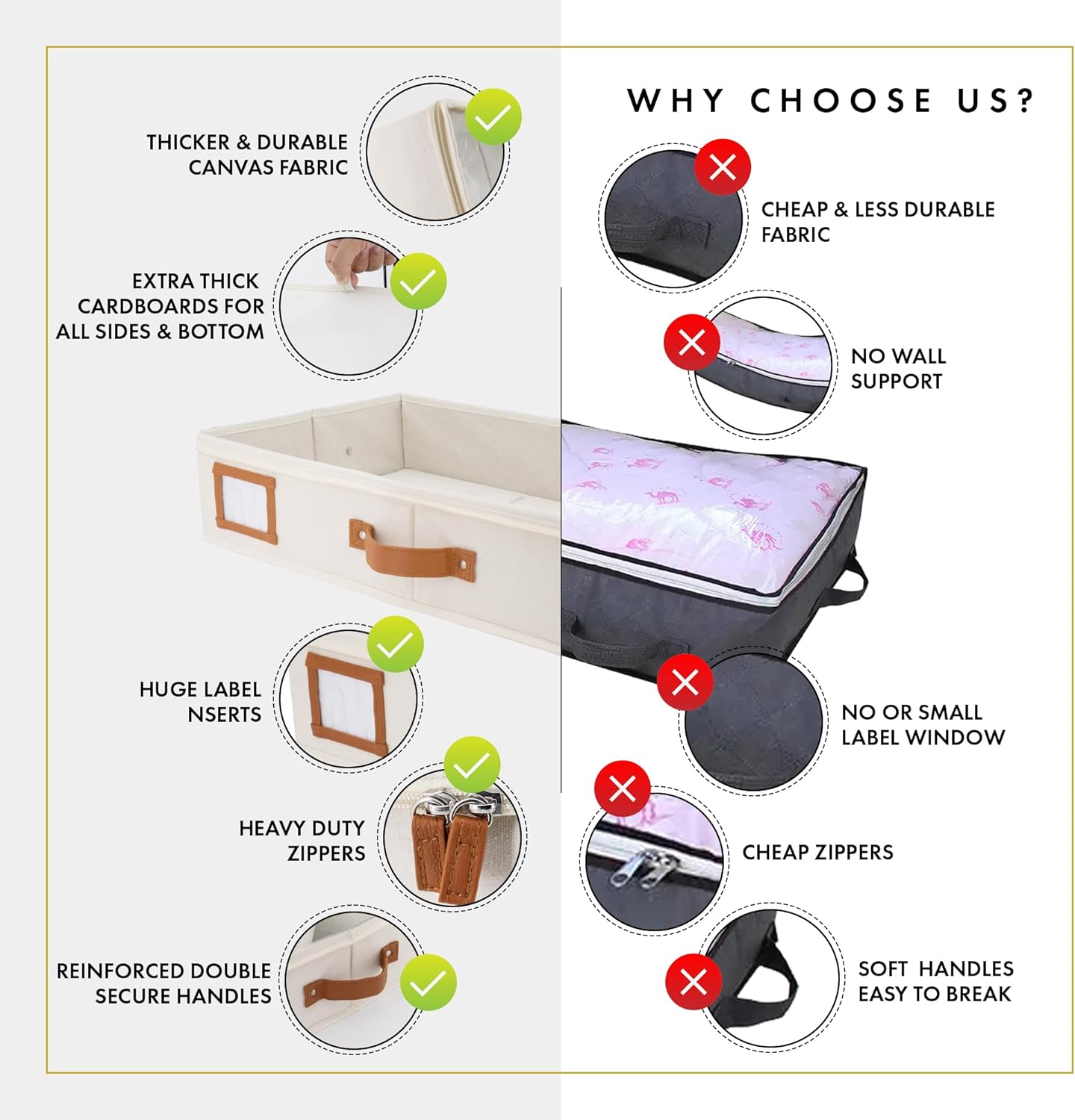 HOMELUX THEORY 2pc Under Bed Storage Containers, Bedroom Under the Bed Drawer Storage Organizer with Bins and Lids, Medium Underbed Clothes Storage Box Ideal for Blanket, Fabric, & Shoes (Ivory)