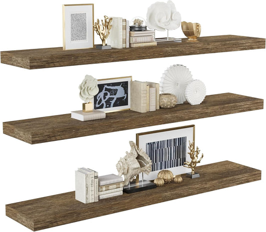 BAMEOS Floating Shelves,40 in W x 8in D Wall Mounted Wooden Shelves with Invisible Brackets Set of 3, Hanging Wall Shelves Decoration for Bedroom, Bathroom, Living Room and Kitchen