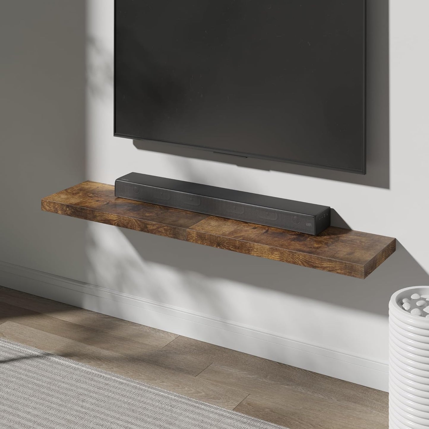 Floating Shelf, Set of 2 Wall Shelf, 24 in W x 12.75 in D x 2 in H Wooden Floating Wall Shelf with Invisible Brackets for Living Room/Bedroom/Bathroom/Kitchen Storage and Decor, Rustic Brown