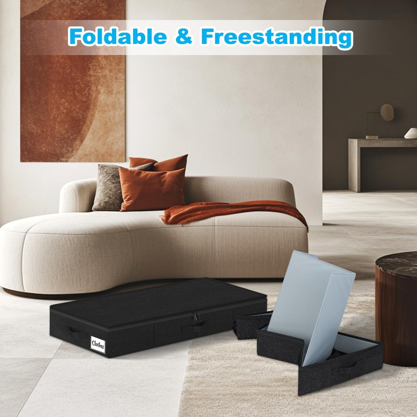 Under Bed Storage Container Bin 4 Pack, 4.5 Inch Slim Low Profile Underbed Clothes Storage Organizer for Dorm & Home, Use for Blanket and Toy Storage Box W/ Sturdy Bottom/Sides, Foldable Thick Fabric