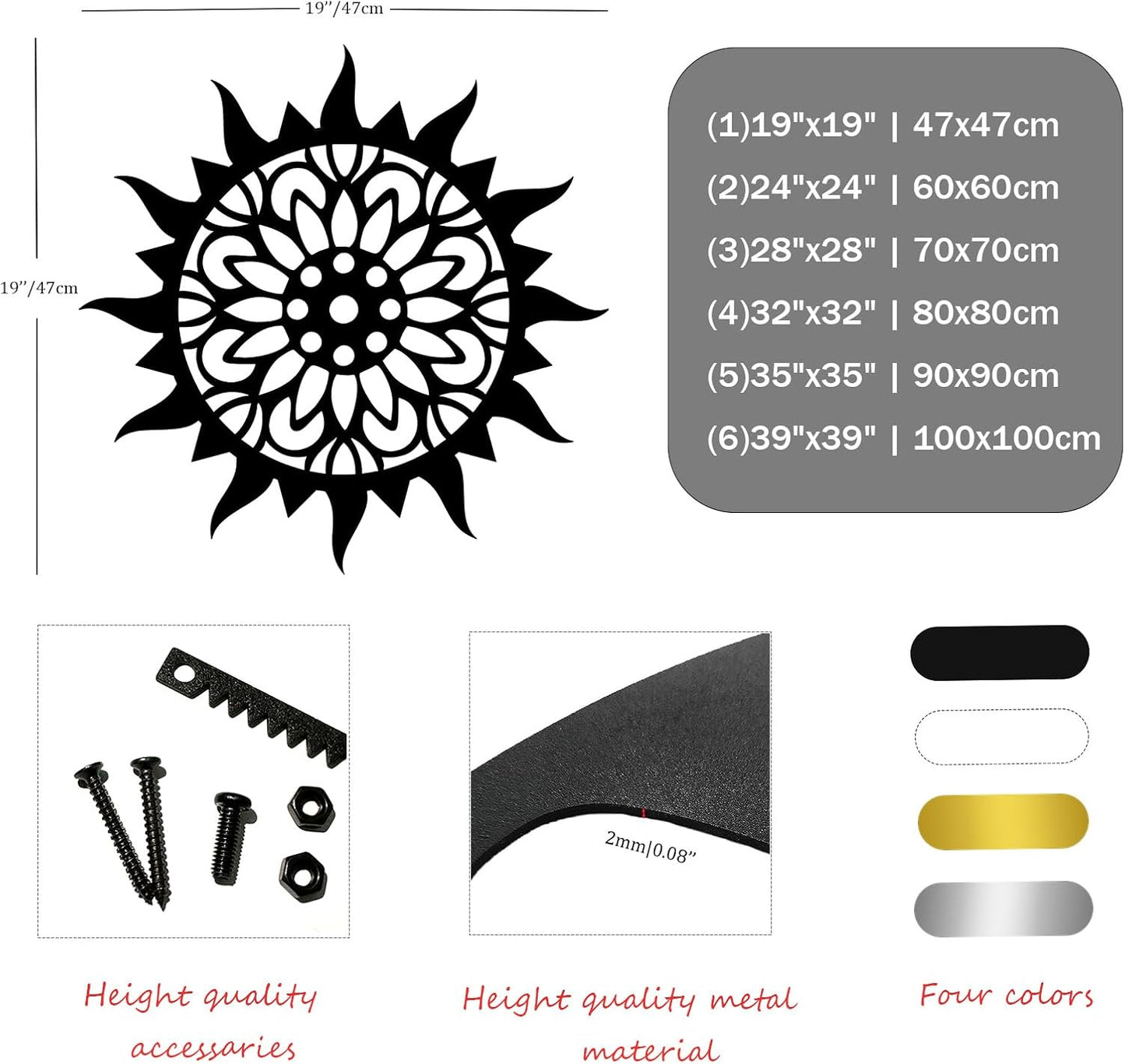 Sunburst Metal Wall Decor, Unique Sun Flower Design, Outdoor & Indoor Wall Art for Living Room, Bedroom, or Patio, Home Decor (White, 24"x24"|60x60cm)