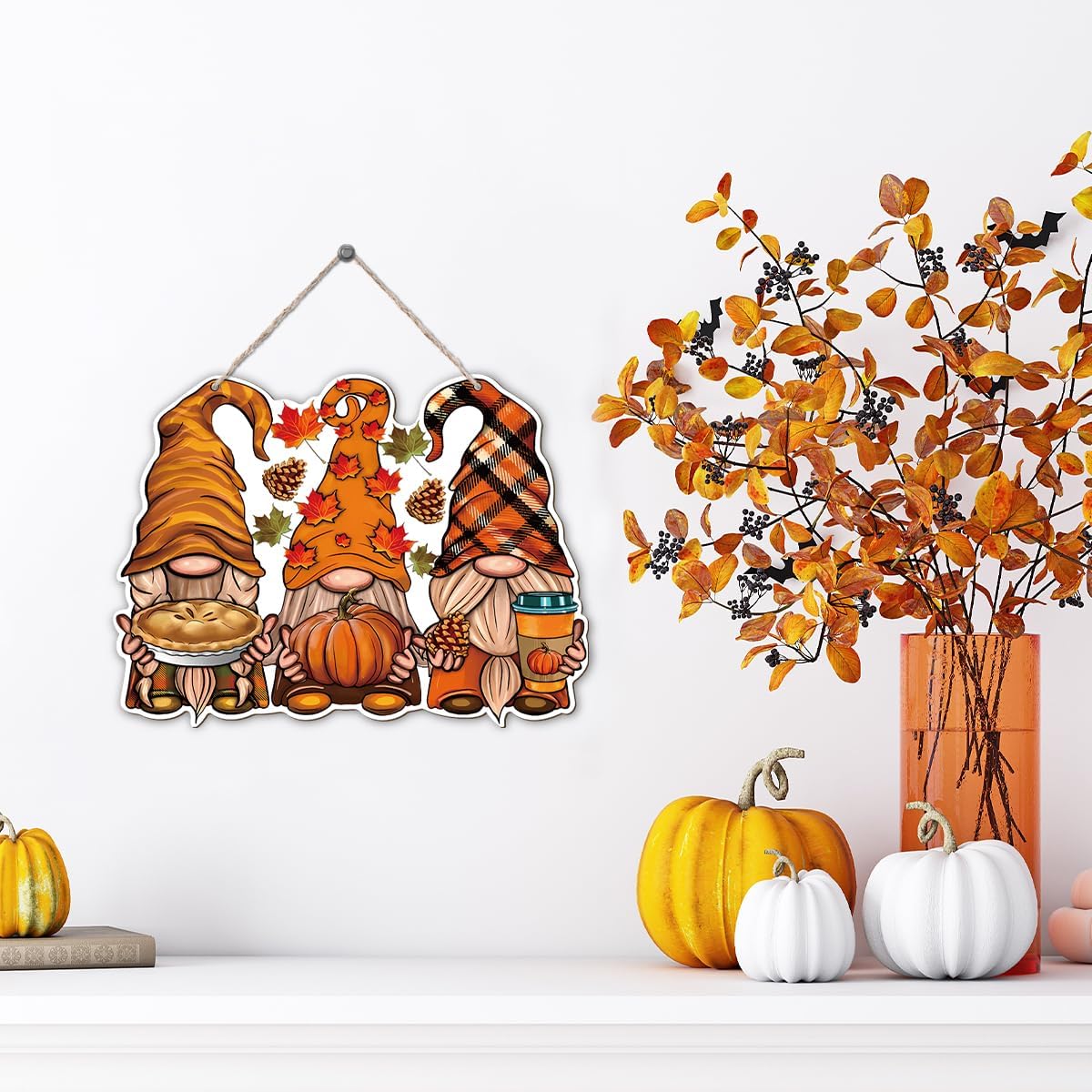 Autumn Dwarfs Decoration, Hello Fall Wood Hanging Decors, Rustic Thanksgiving Decors for Porch, Indoor Outdoor Autumn Door Decor, Housewarming Gift, Home Indoor Outdoor Decor