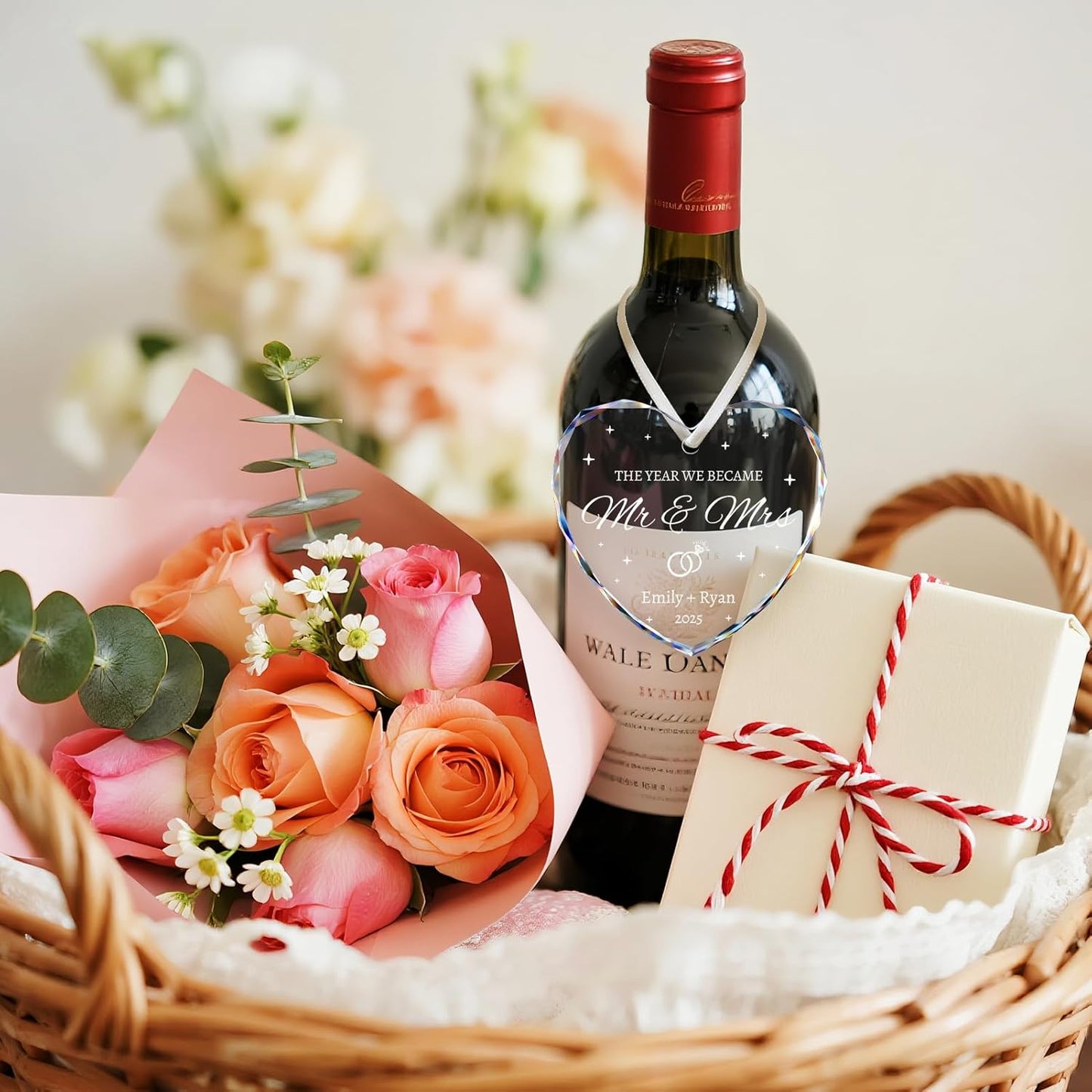 Wedding Gifts for Couples 2025 - Mr and Mrs Ornament 2025 - Bridal Shower Gifts, Just Married Gift for Bride, Newlywed, Future Mr & Mrs, Her - Crystal Glass Christmas Ornaments