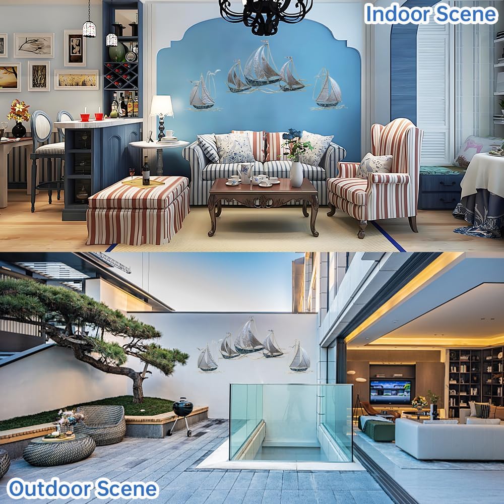 AIYIOUWE Metal Sailboat Wall Art, 3D Nautical Ship Large Metal Wall Art Decor, Coastal Boat Wall Hanging Sculptures Beach Artwork for Living Room Outdoor Bedroom