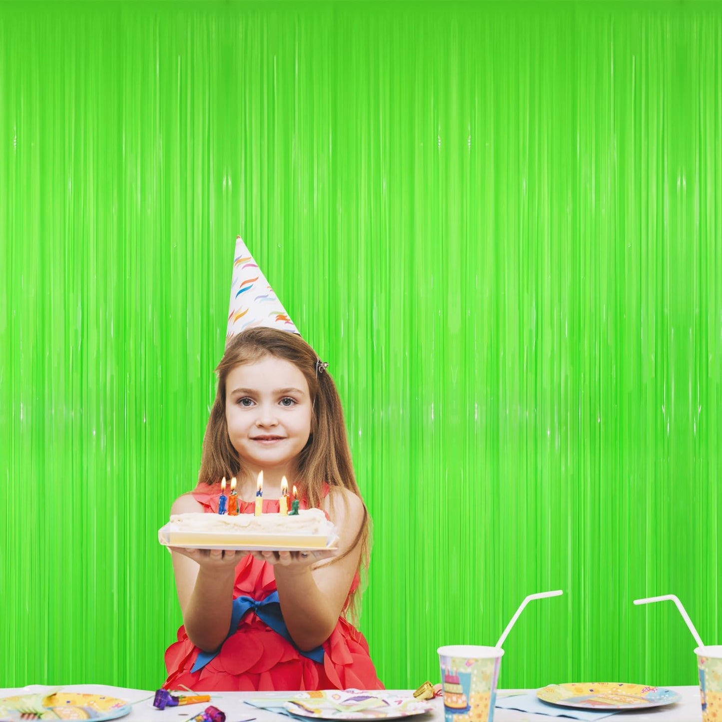 GOER 3.2 ft x 8.2 ft Party Backdrop Party Streamers for Birthday,Graduation,New Year Eve Decorations Wedding Decor(4 Packs,Candy Lime Green)