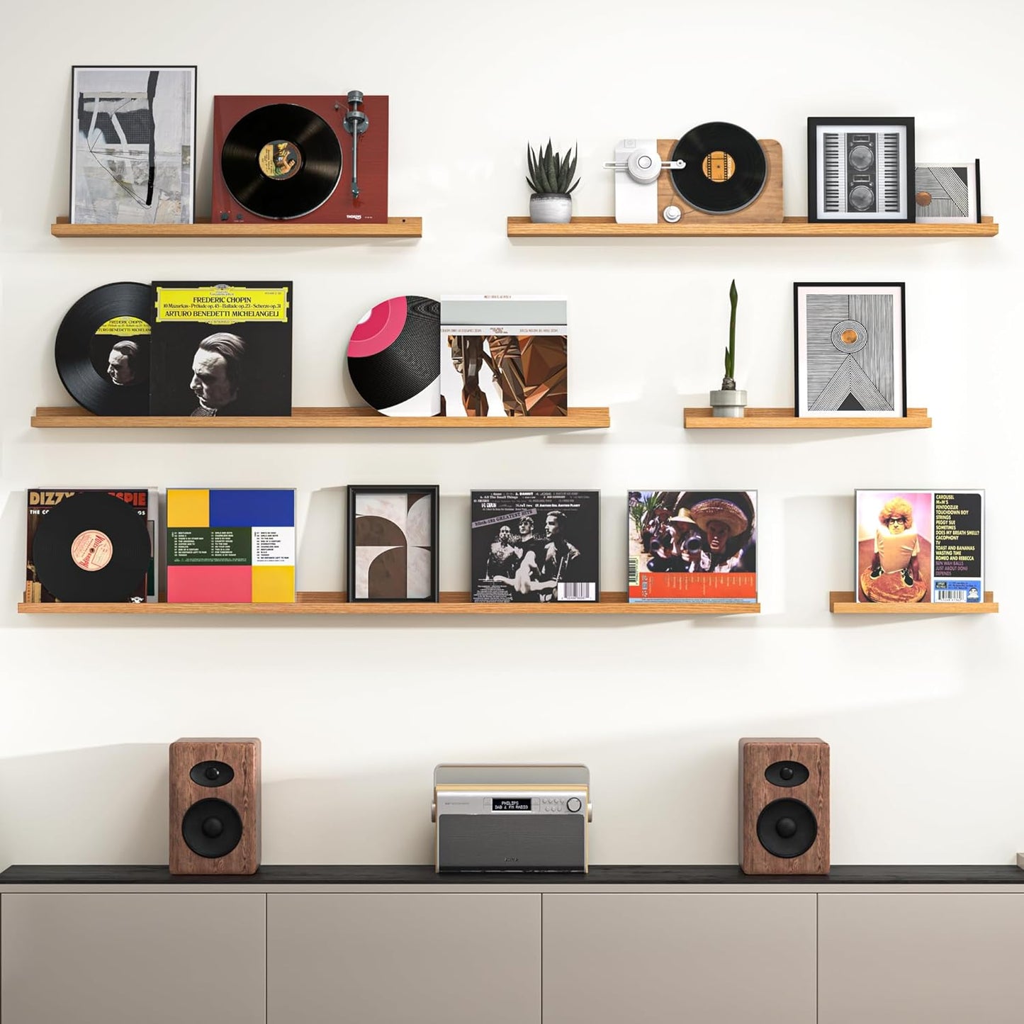 Heimlove Picture Ledge Shelf, Floating Shelves Set of 2, 72 Inches Long Large Picture Shelf for Wall with Ledge, Kids Bookshelf Wall Mounted for Living Room Bedroom Decor Books Photo Frames, Oak