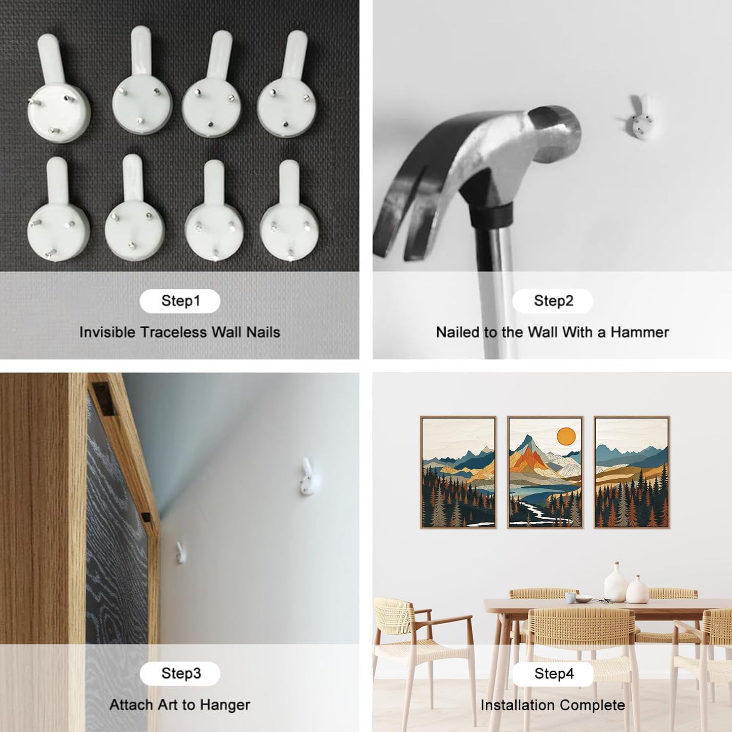 HLNIUC Large Sunset Mountain Framed Wall Art,Boho Forest Pine Tree Canvas Wall Decor Set of 3(16”X24”) Blue and Orange Landscape Art Print,Colorful Mountain Lake Wall Painting for Living Room,Bedroom