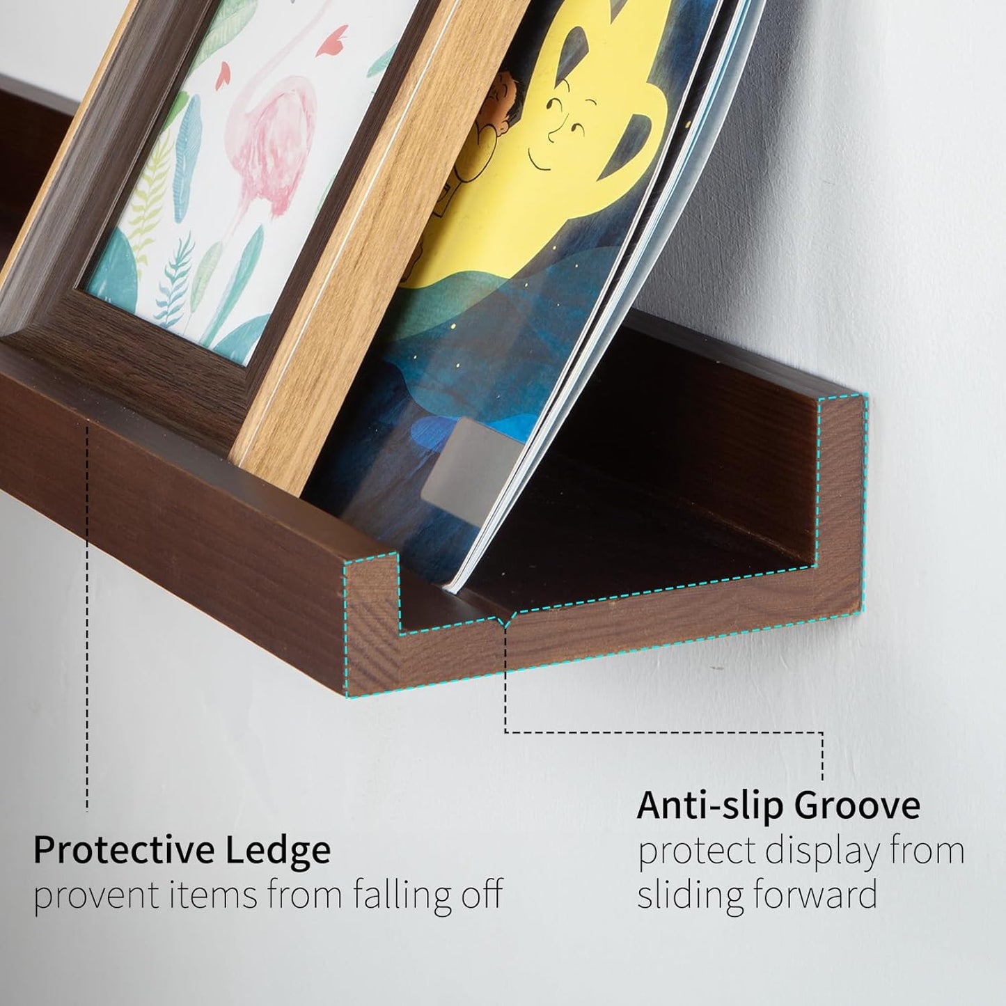 SAUMONIERES Picture Ledge Shelf Floating Book Shelves Set of 2 Wall Mounted Solid Wood for Bedroom Bathroom Living Room Kitchen, 24 Inch Walnut