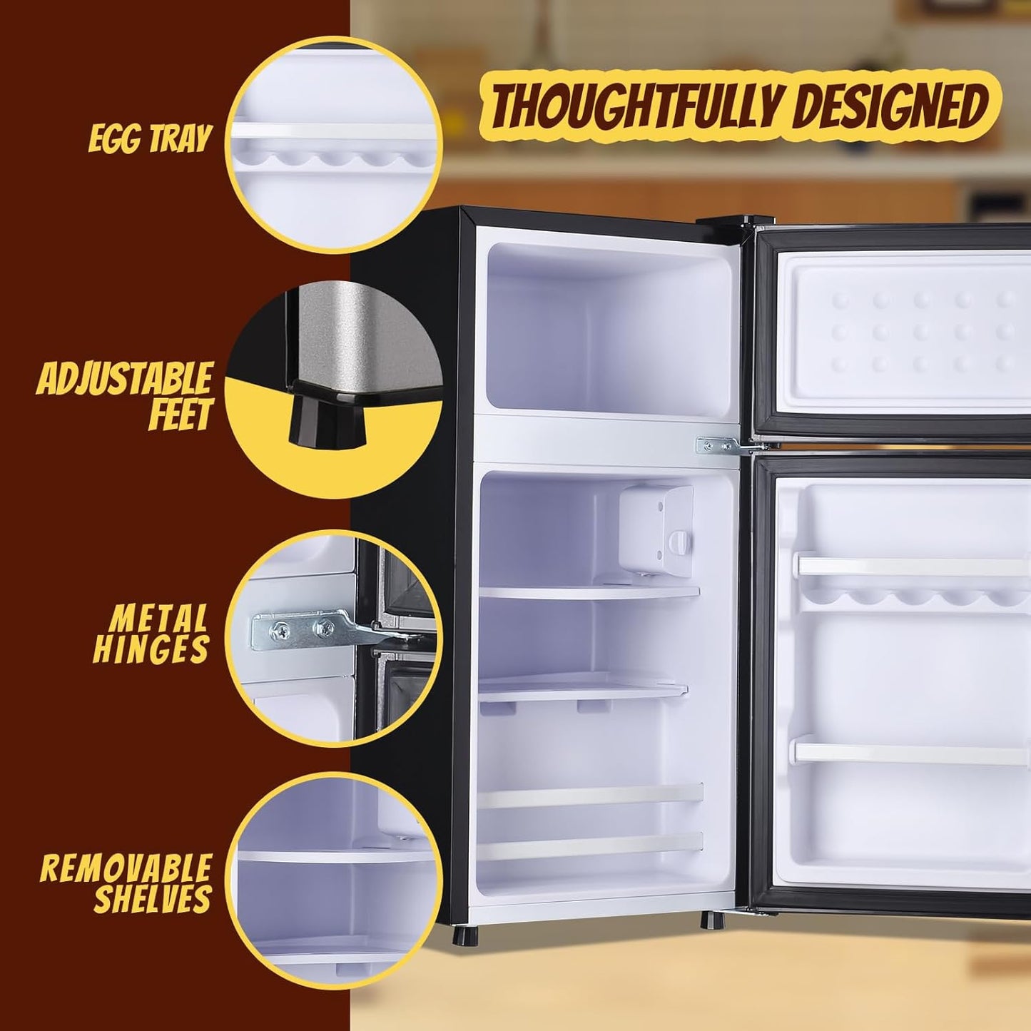 2.4 Cu.ft Mini Fridge Small Refrigerator with Freezer Dual Door Dorm Fridge for Personal Senven Temp Gear Suit for Apartment, Bedroom, Rv Silver