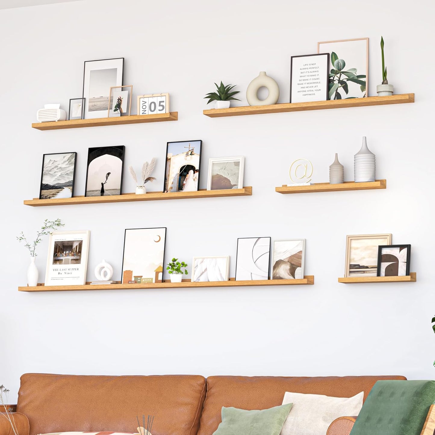 Heimlove Picture Ledge Shelf, Floating Shelves Set of 2, 56 Inches Picture Shelf for Wall with Ledge, Kids Bookshelf Wall Mounted for Living Room Bedroom Decor Books Photo Frames, Natural Oak