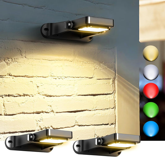 200LM Solar Wall Lights Outdoor 6 Colors, 2200mAh Long Lasting Solar Powered Deck Lights, 360° Adjustable Porch Light IP65 Waterproof, Glass Panel Fence Light for Gutter, Step, 2 Pack