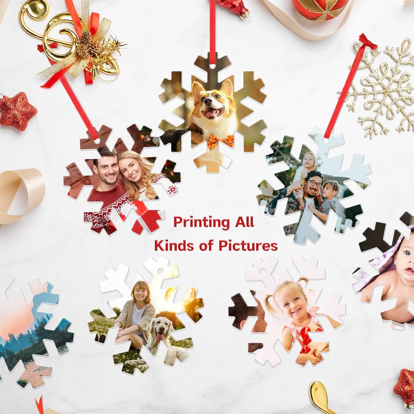 Personalized Photo Christmas Ornaments Double-Sided Metal Custom Picture Christmas Ornament 2024, Customized Xmas Tree Decorations Memorial Gifts for Kids Couples Family Friends Pet