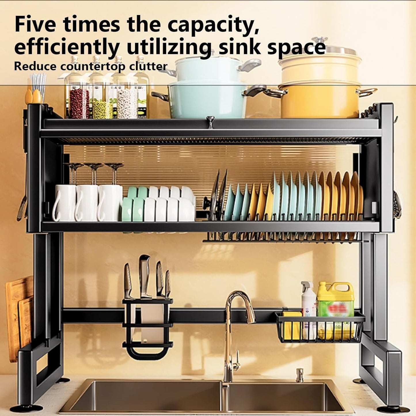 Home Furnishing Over The Sink Dish Drainer Drying Rack 3 Tier Over Sink Dish Rack for,oversink Dish Dry Rack,Space Saving Dish Drying Rack,Kitchen Sink Organizer countertop(White,75cm/29.5in)