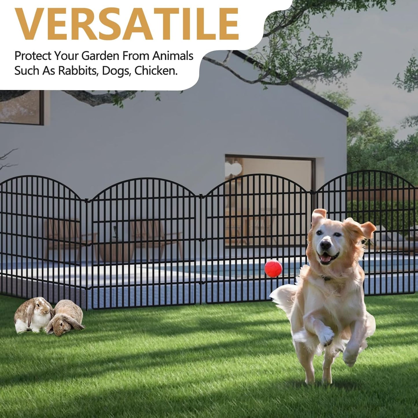 16 Panels Decorative Garden Metal Fence, 33in (H) x 38.67ft (L) No Dig Dog Fencing for Outdoor Yard, Rustproof Animal Ground Stakes Temporary Panel Border Barrier for Patio Flower Bed Camping