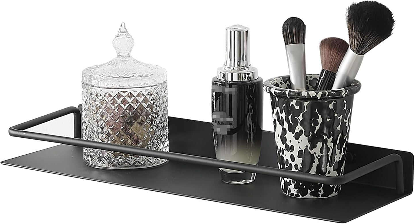 JOOM Metal Wall Floating Shelf - Metal Wall Shelf, Black Floating Shelf, Small Bathroom Shelf, (Black, 16Inch)