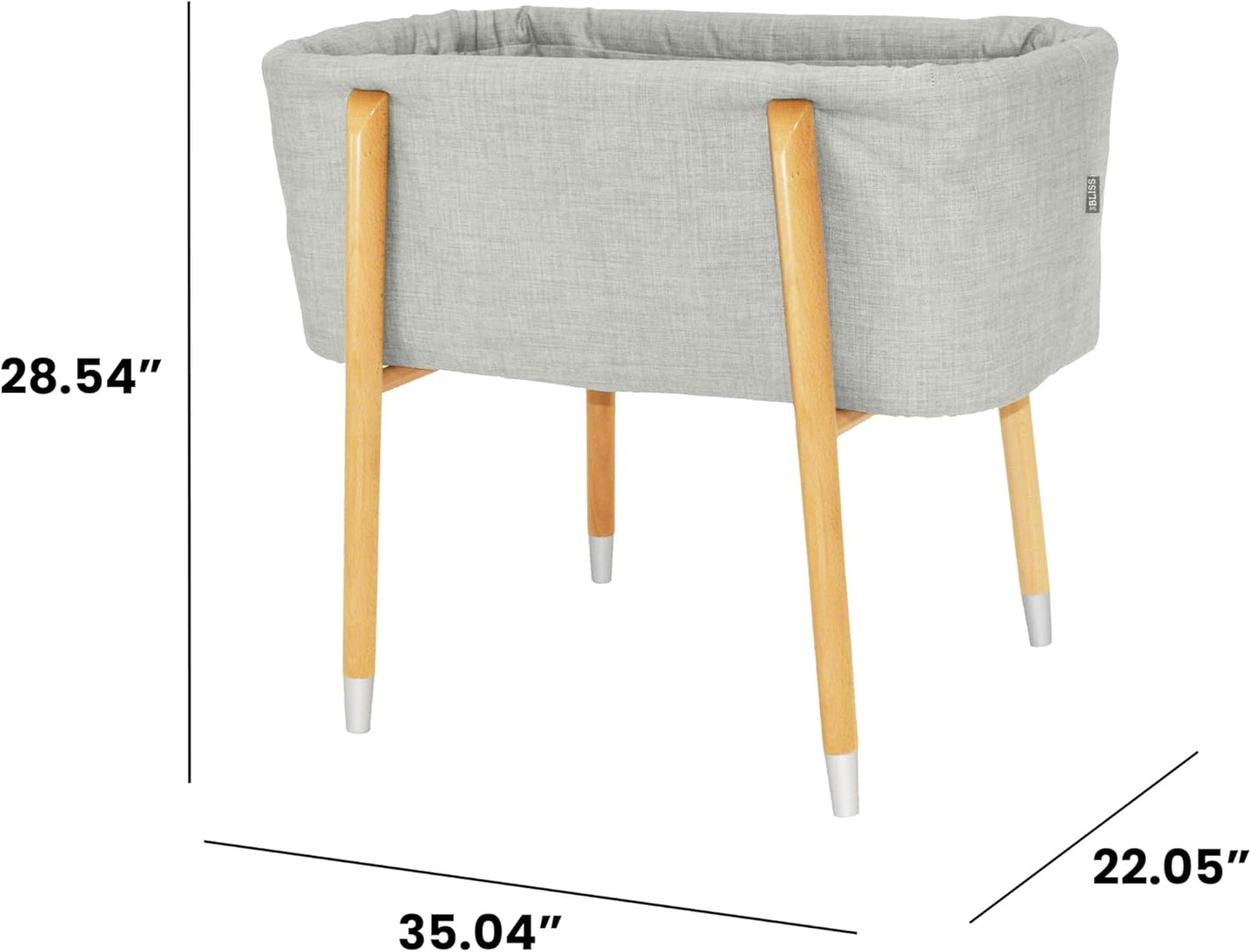 Sova Portable Baby Bassinet, Mid-Century Design with Extra Deep Walls for Newborns and Babies Safety, Includes 2 Fitted Sheets and Padded Mattress (Glacier Grey)