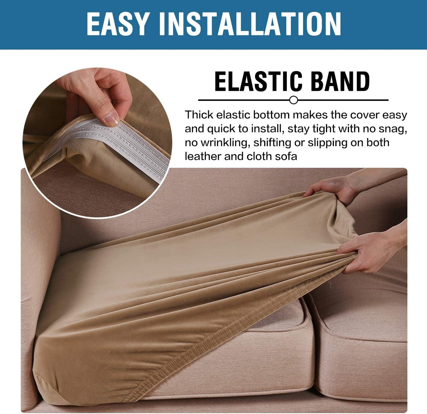 H.VERSAILTEX Velvet Stretch Couch Cushion Cover Plush Cushion Slipcover for Chair Loveseat Sofa Cushion Furniture Protector Seat Cushion Sofa Cover (2 Piece Large Sofa Cushion Covers, Camel)