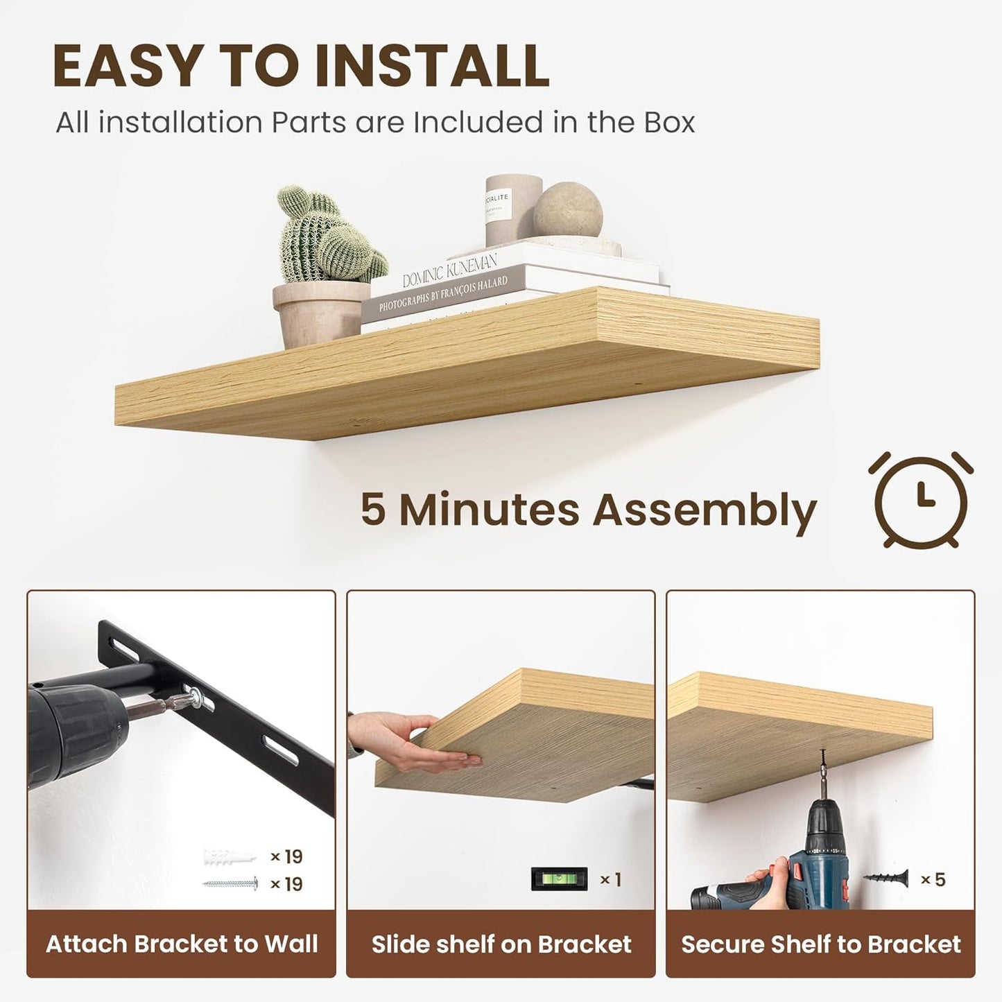 55 Inch Floating Shelves, 11.6 Inch Deep Floating Shelves for Wall, Floating Shelf with Invisible Brackets, Deep Shelves for Bathroom, Bedroom, Living Room, 1 Pack, Natural