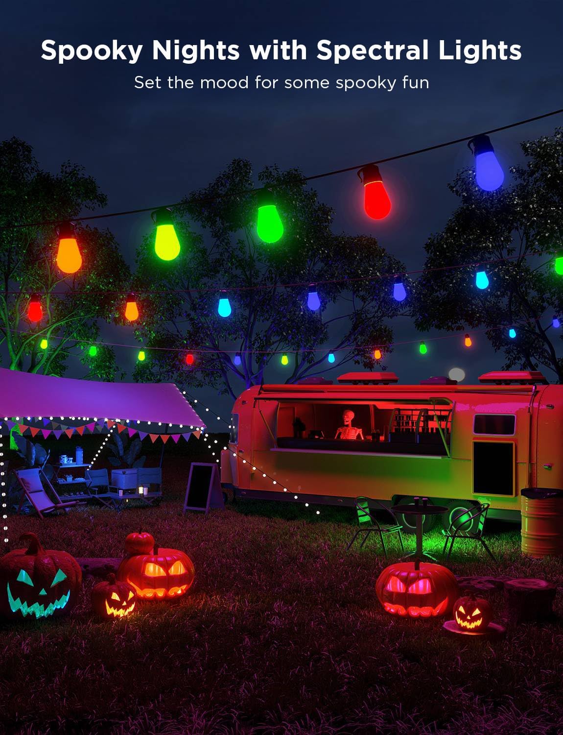 Govee Smart Outdoor String Lights H7015, 48ft RGBIC Outdoor Lights with 15 Dimmable LED Bulbs, IP65 Waterproof, Color Changing Warm White Lights with 47 Scene Modes for Patio, Backyard, App Control