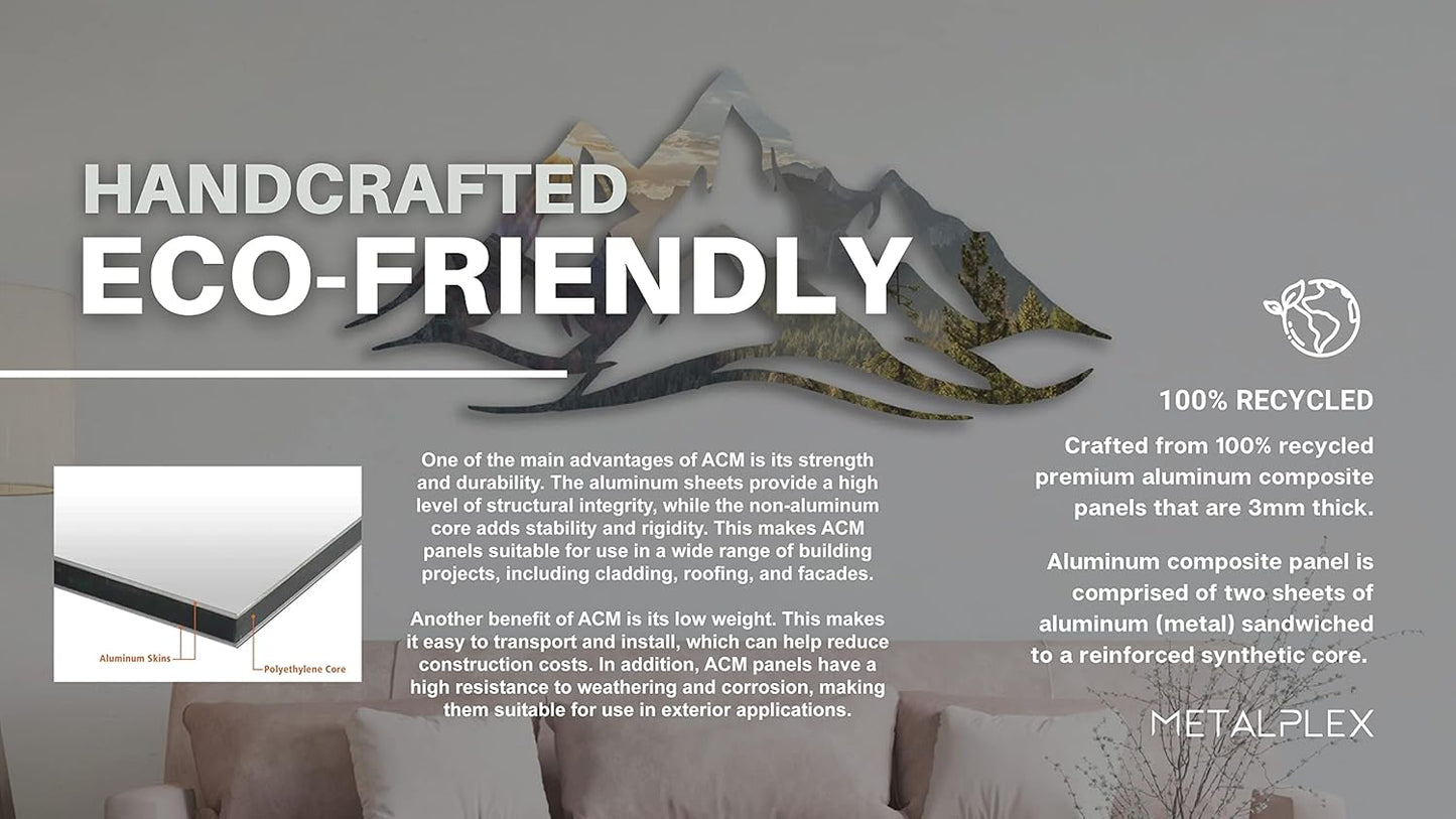 METALPLEX Mountain Range Metal Wall Art - Fade-Resistant and Rust-Free Indoor & Outdoor Aluminum Composite Wall Decor - Home Decor Wall Art For Living Room and Bedroom Decorations - White (30" x 14")