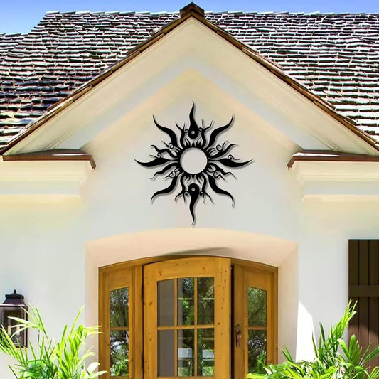 Hotuijxca Metal Wacky Sun Wall Art, Wacky Sun Metal Decor for Livingroom, Bedroom (Black, 35"x34"/90x87cm, metal wall art)