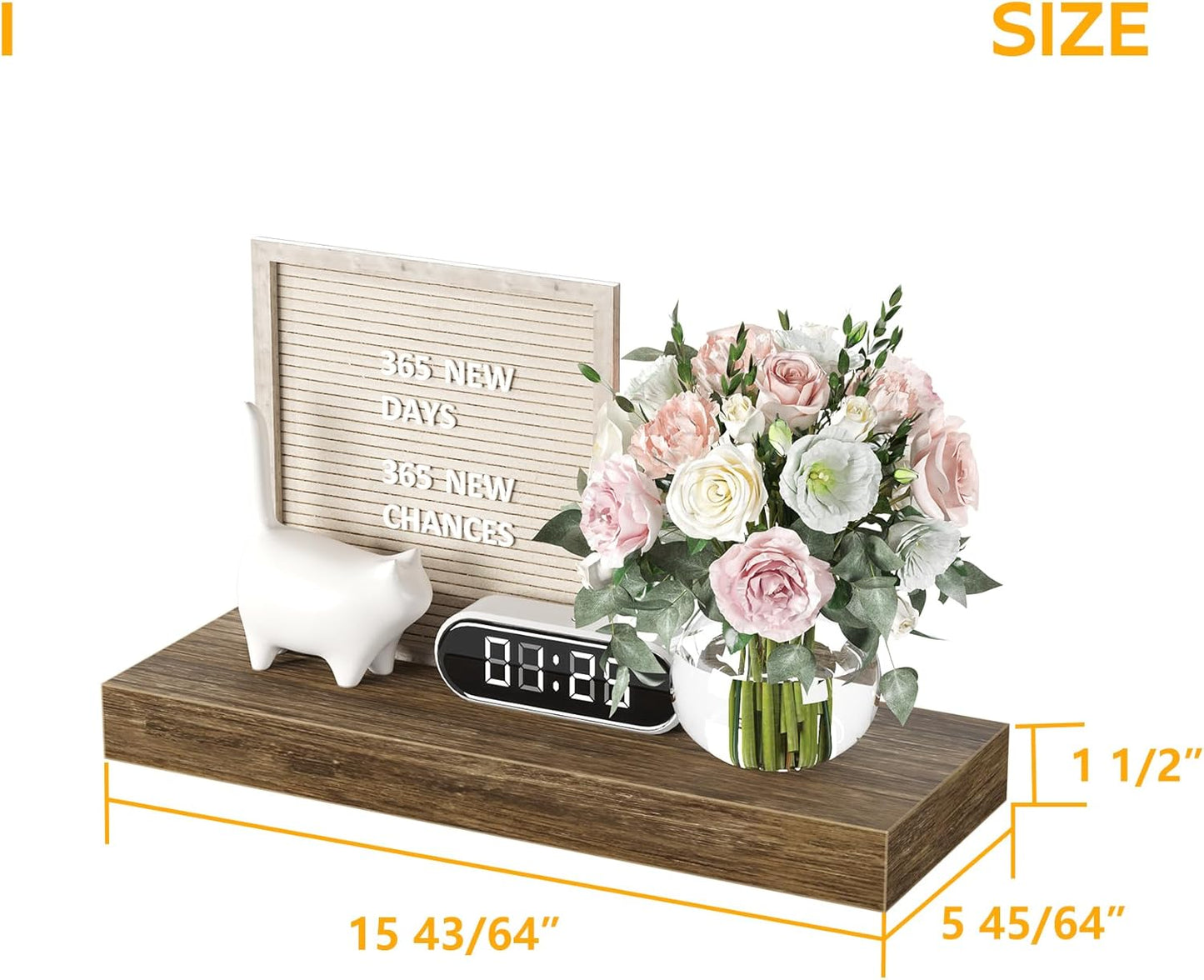 BAMEOS Floating Shelves, 16x6 Wall Mounted Wooden Shelves with Invisible Brackets Set of 3, Hanging Wall Shelves Decoration for Bedroom, Bathroom, Living Room and Kitchen