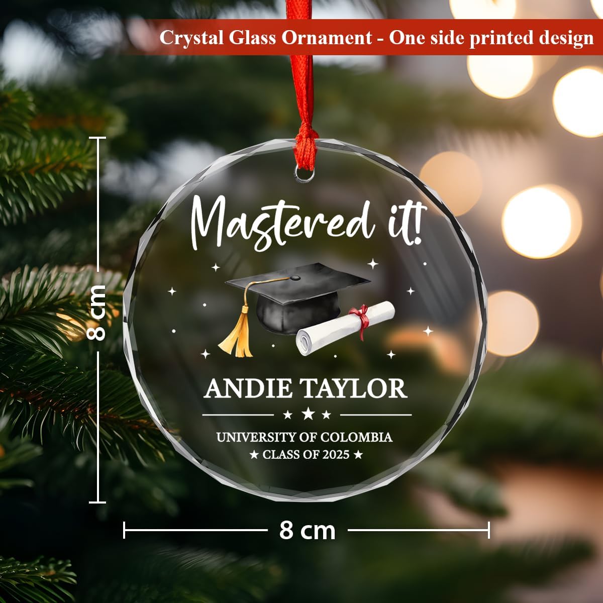 Personalized Mastered It Degree Graduation Gifts - Custom Christmas Crystal Glass Ornament, University, College, Senior Year Keepsake