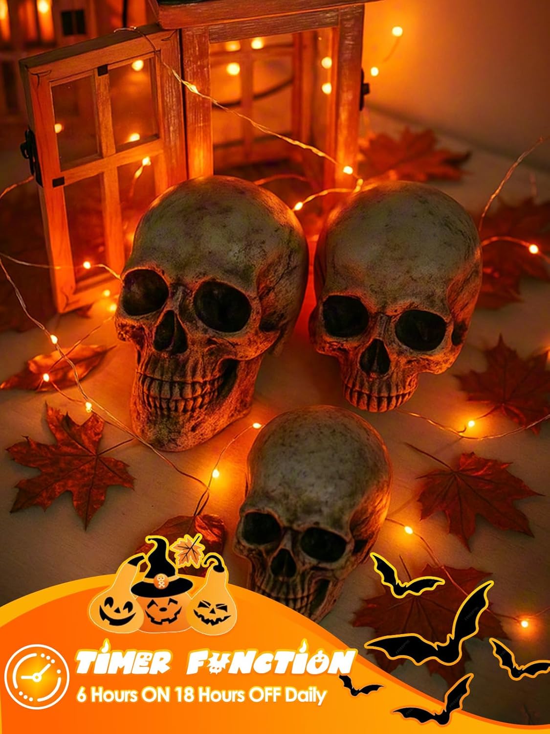 4 Pack 20FT 60LED Halloween Battery Operated Fairy Lights with Timer, Waterproof Battery String Lights Outdoor Indoor, Battery Twinkle Lights for Bedroom Wedding Birthday Party Halloween (Orange)