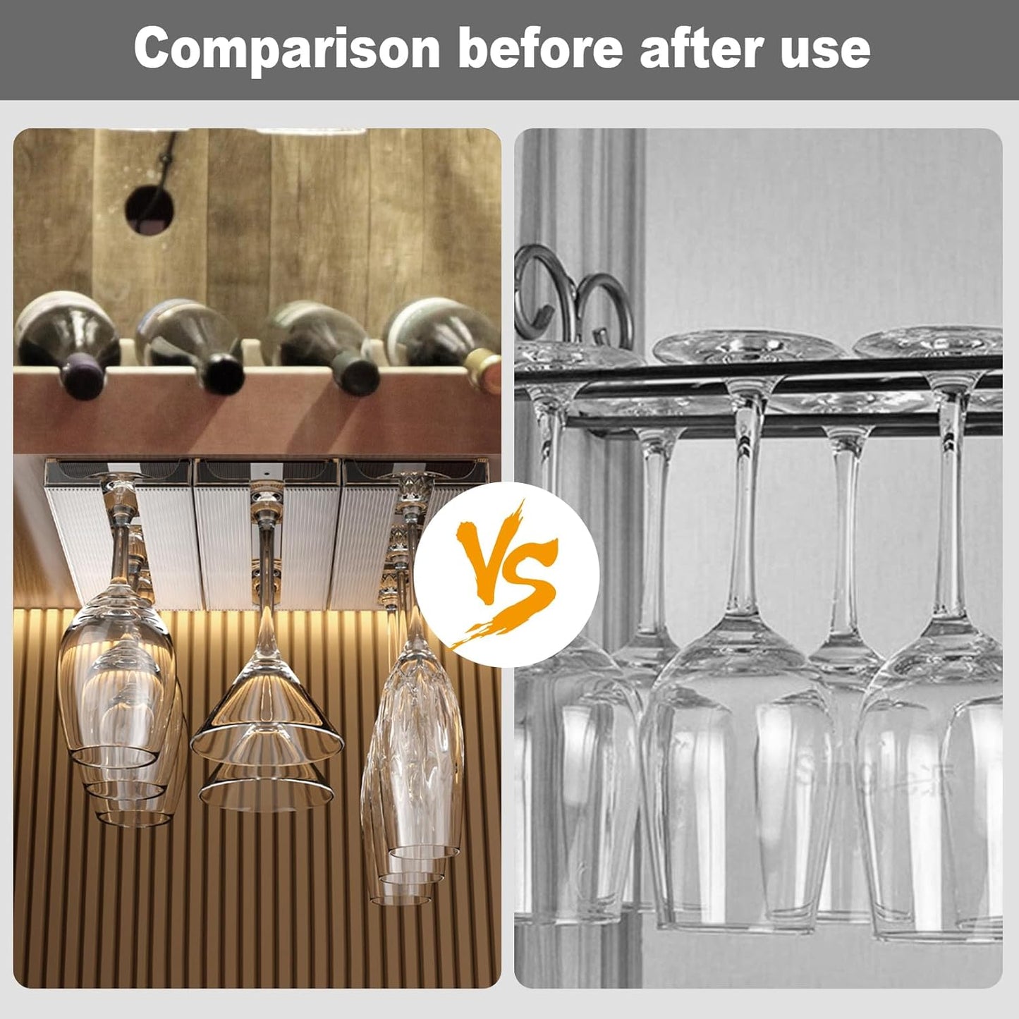 2 Pcs Wine Glass Holder,Stemware Rack Punch-free Hanging Under Cabinet for Bar,Kitchen and Restaurant (Grey)