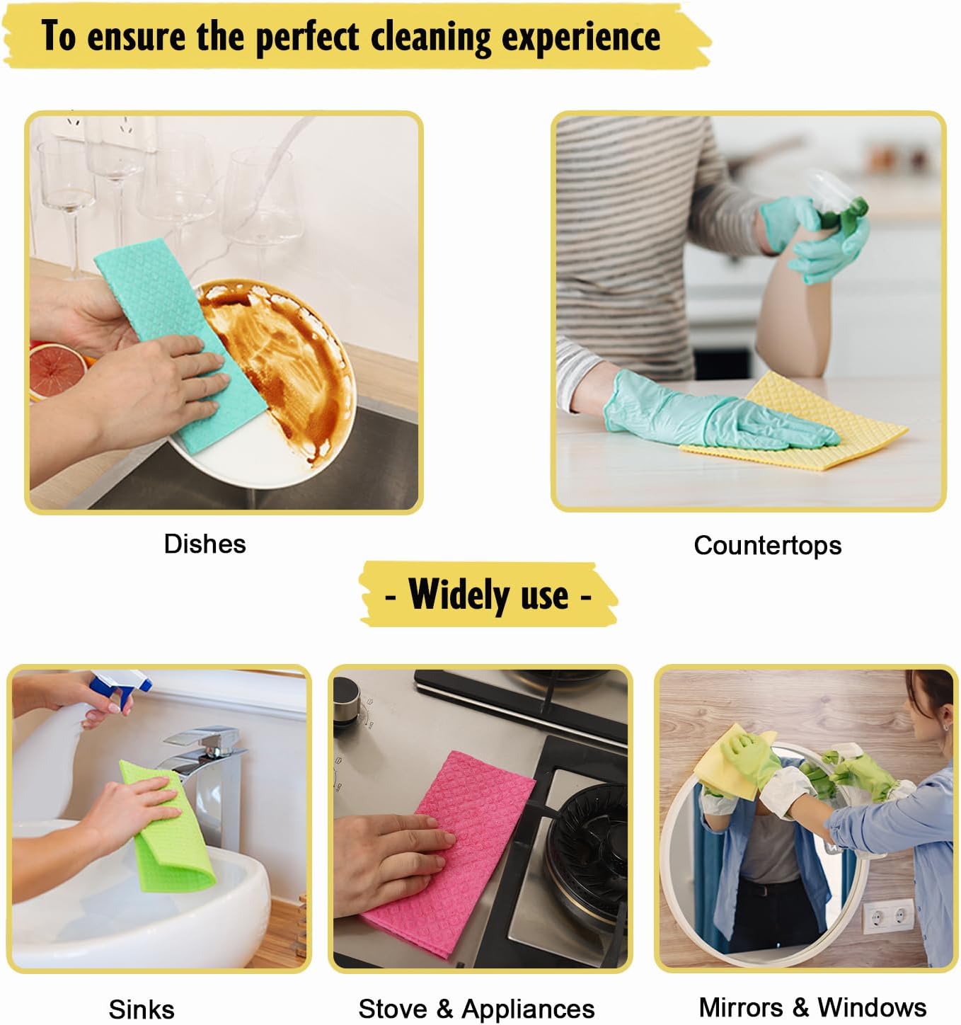 Swedish Dishcloths - 10 Pack Reusable Kitchen Dishcloths - Ultra Absorbent Dish Towels for Washing Dishes - Cellulose Sponge Cloth Cleaning Cloths - Green