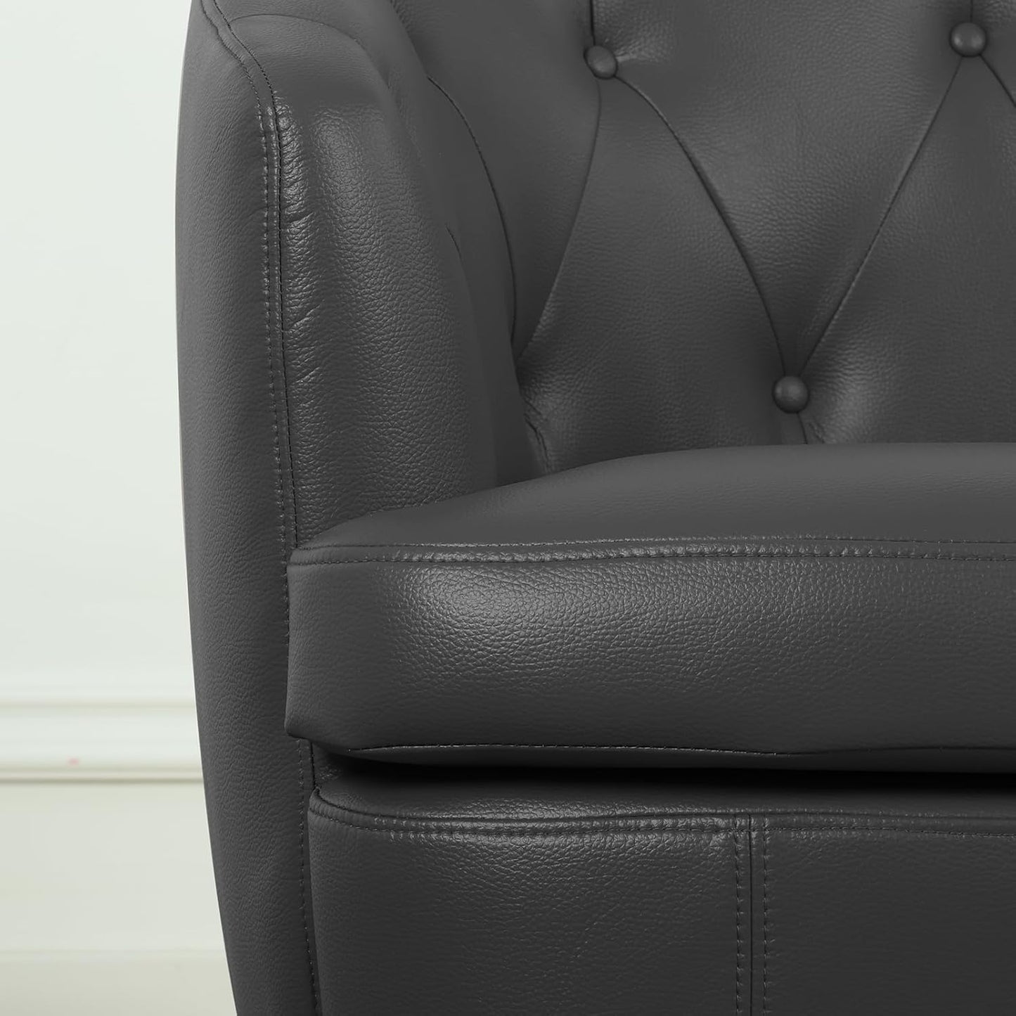 360° Swivel Leather Accent Chair, Modern Barrel Club Chair with Leather Upholstery and Sturdy Base, Comfortable Armchair for Living Room, Bedroom, Reading Nook, Brown