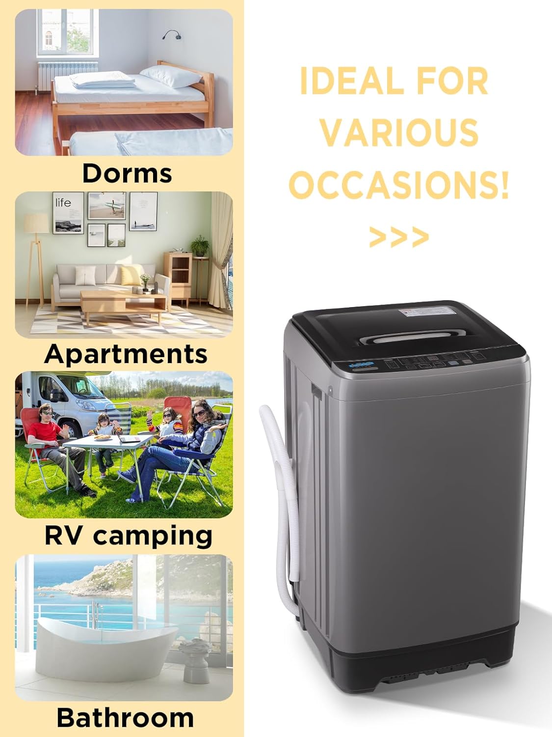 17.7 lbs Full-Automatic Washing Machine with LED Display, Portable Compact Laundry Washer with Drain Pump, 10 Wash Programs 8 Water Levels, Grey