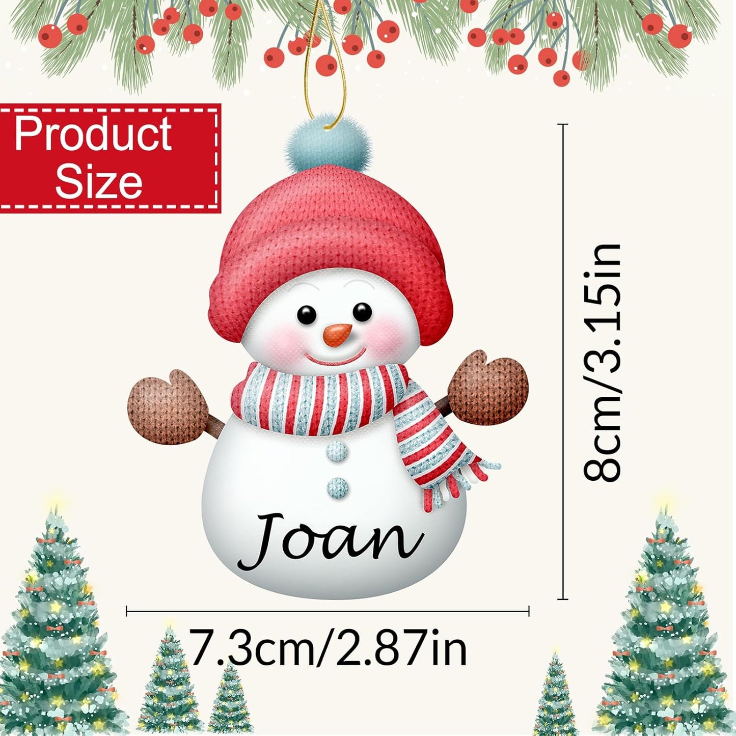Personalized Christmas Ornaments with Names Snowman Custom Family Ornament Customized Xmas Tree Hanging Wood Decoration Gift 3.15"（8cm） Rose