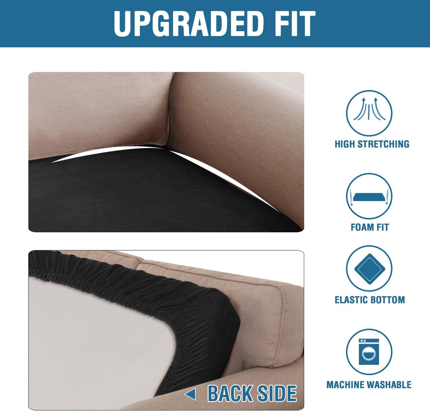 H.VERSAILTEX Velvet Stretch Individual Couch Cushion Cover Plush Cushion Slipcover for Loveseat Sofa Cushion Furniture Protector Seat Cushion Sofa Cover (1 Piece Sofa Cushion Cover, Black)