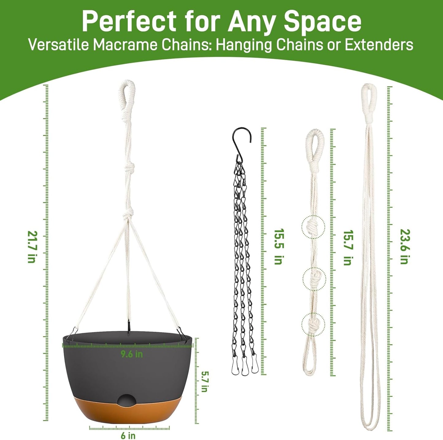10 Inch Hanging Planters for Indoor & Outdoor Plants (2 Pack) - Self-Watering & Drainage Flower Pots with 2 Kinds of Plant Hangers for Home Decor & Garden (Deep Gray, 10 in)