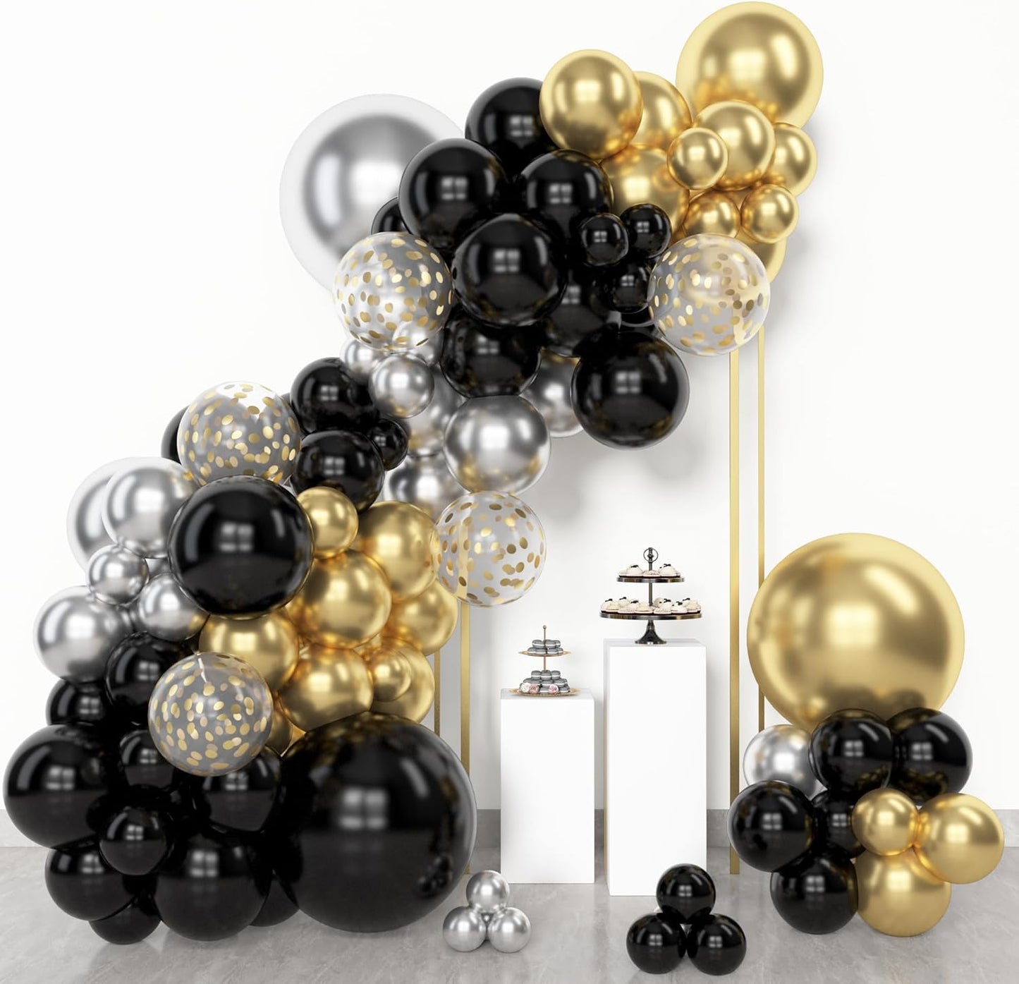 Amandir 153pcs Black and Gold Balloons Arch Garland Kit Different Sizes 18 12 10 5inch Latex Metallic Gold Confetti Balloons for Birthday New Year Decorations Party Supplies
