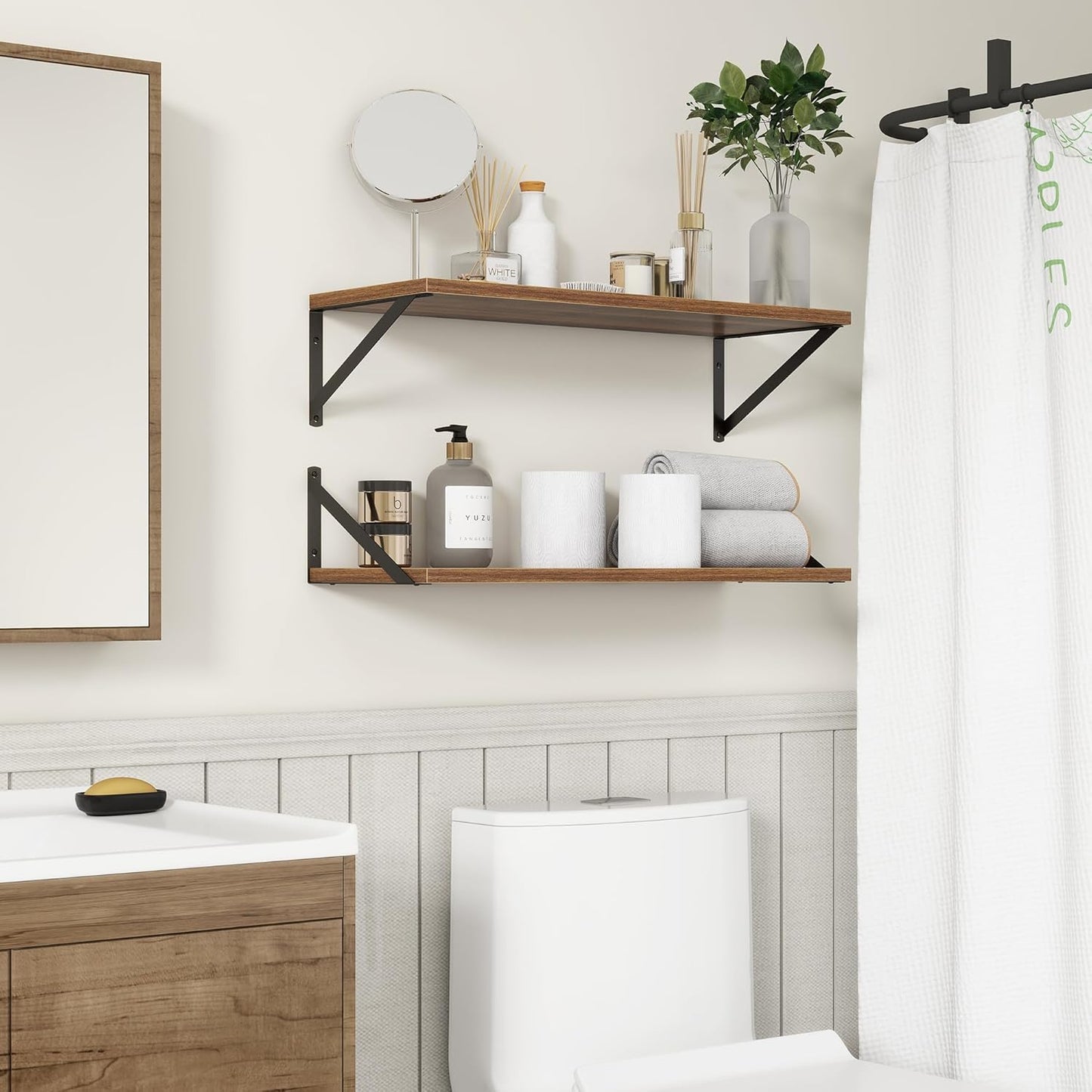 Fun Memories 27.5" W x10 D Floating Shelves, Large Wall Shelves 27.5 Inch Long, Set of 2, Farmhouse Wood Floating Shelf Wall Mounted, Deep Shelves for Bathroom, Living Room, Kitchen, Walnut Color