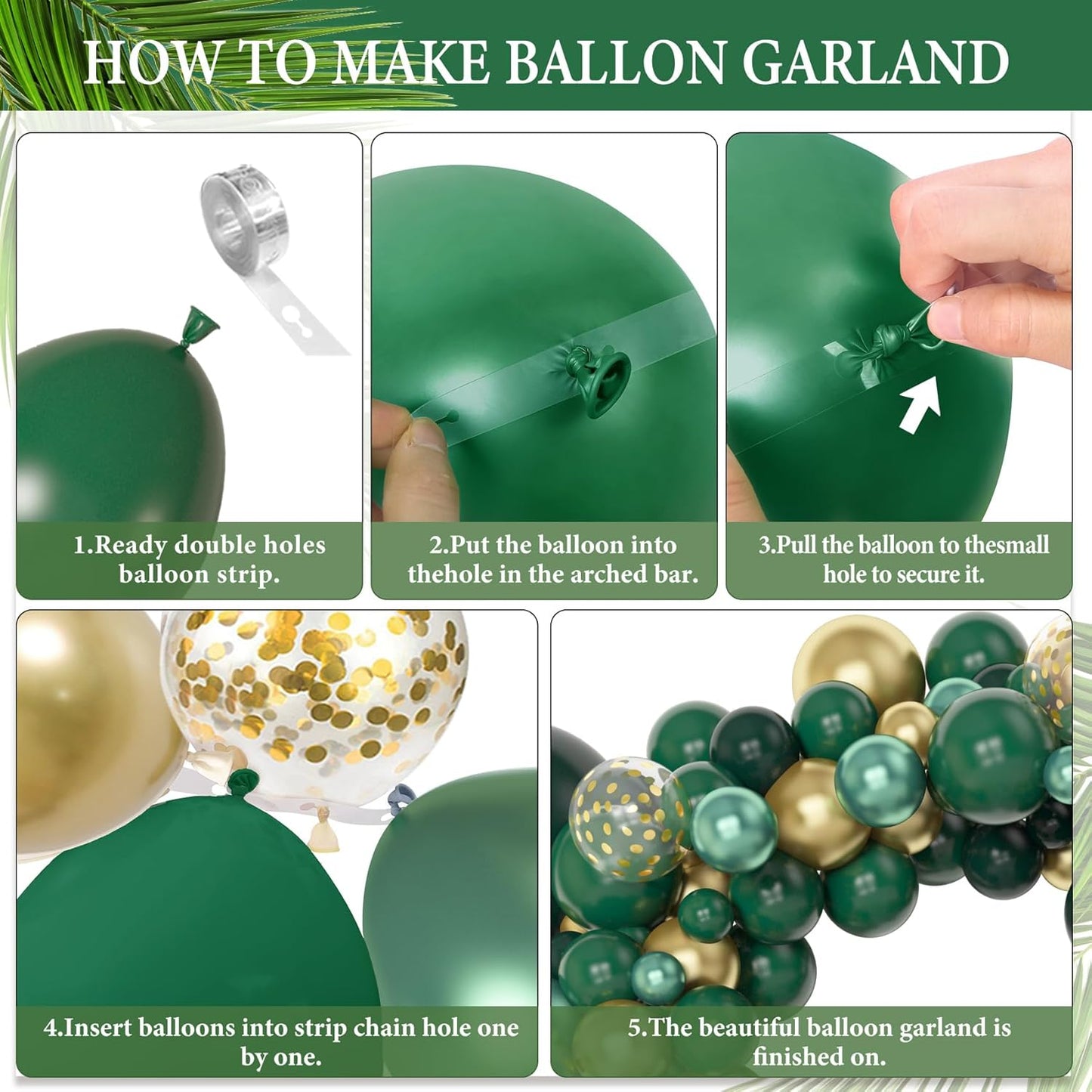 Amandir 153pcs Green and Gold Balloon Garland Arch Kit, Different Sizes 18 12 10 5 inch Green Latex Metallic Confetti Balloons for Graduation Birthday Anniversary Safari Party Decoration Supplies