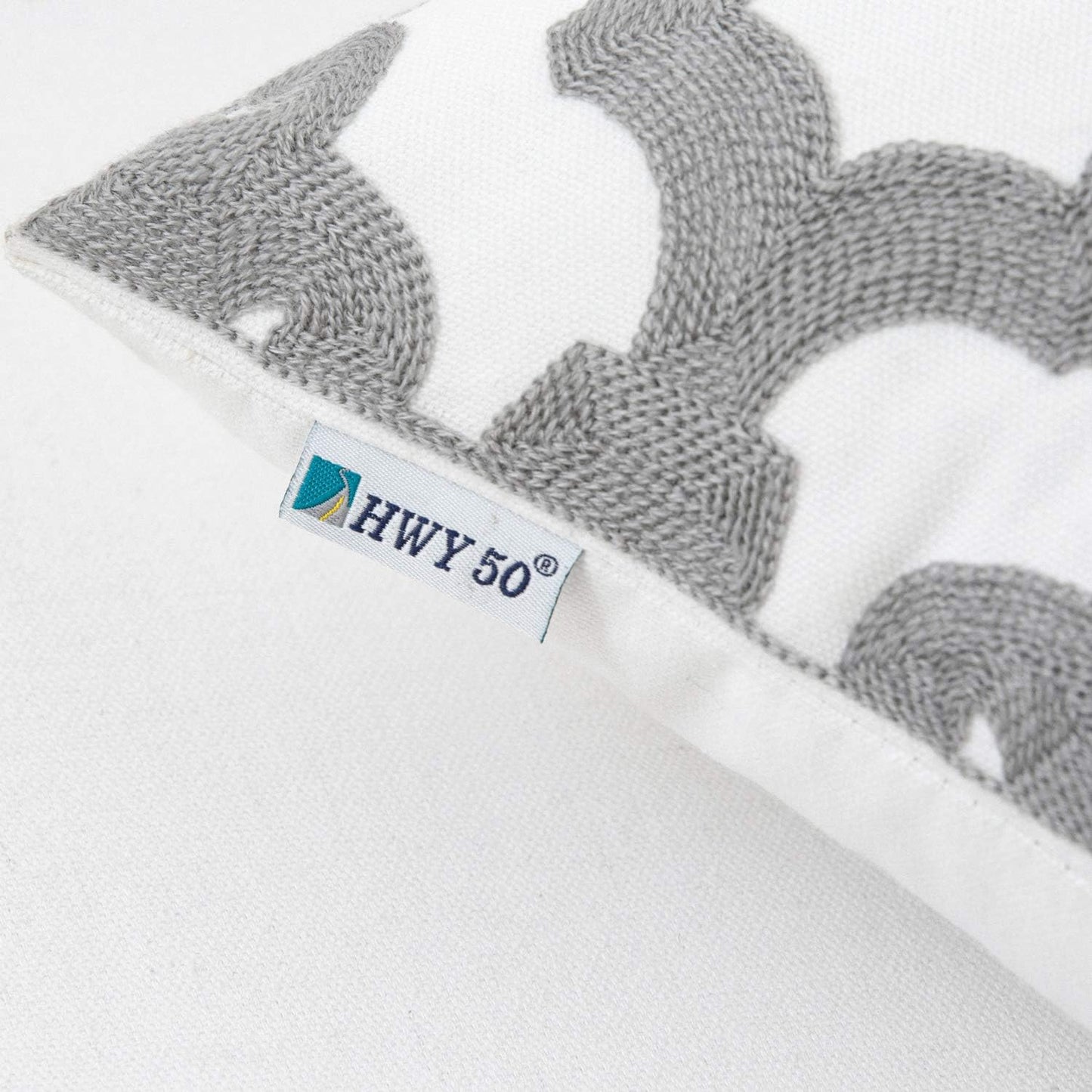 HWY 50 Grey Gray Decorative Throw Pillow Covers 18x18 Inch (1 Piece), Embroidered Cotton Farmhouse Cushion Cover Pillow Case for Sofa Couch Living Room Bed, Geometric