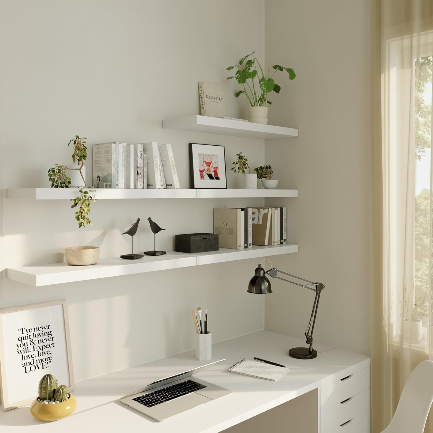 Large Floating Shelves for Wall Set of 2 Wooden Wall Shelves 30 in x 12.75 in x 2 in Room Decor Long Shelf with Invisible Wall Mount Bracket for Bedroom Kitchen Living Room White