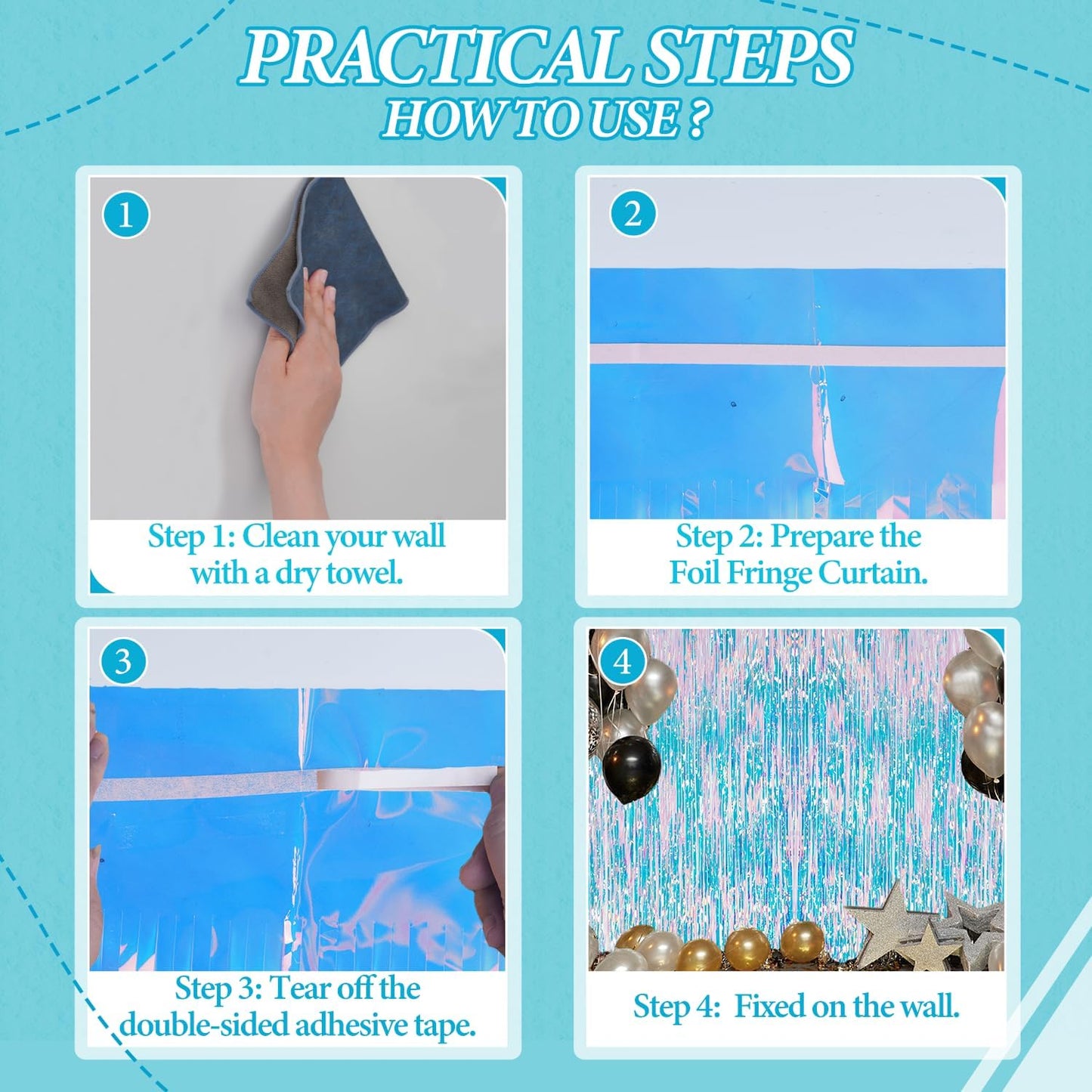 3 Pack Foil Fringe Backdrop - Iridescent Shiny Tinsel Curtains for Party Decoration/Photo Booth Props - 3.3x8.2 FT Metallic Foil Backdrop for Birthday, Wedding, Graduation, Christmas.