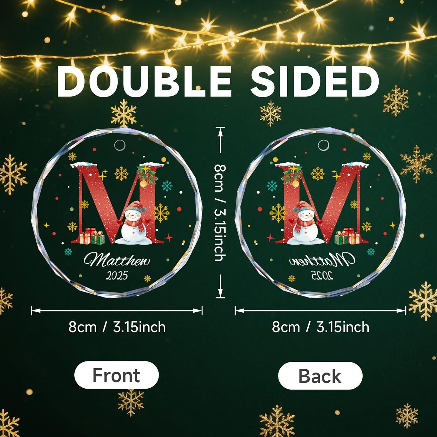 Personalized Christmas Ornaments with Names, Name Ornaments for Christmas Tree, Custom Snowman Letter Christmas Ornament for Kids and Adults, Stocking Name Tags