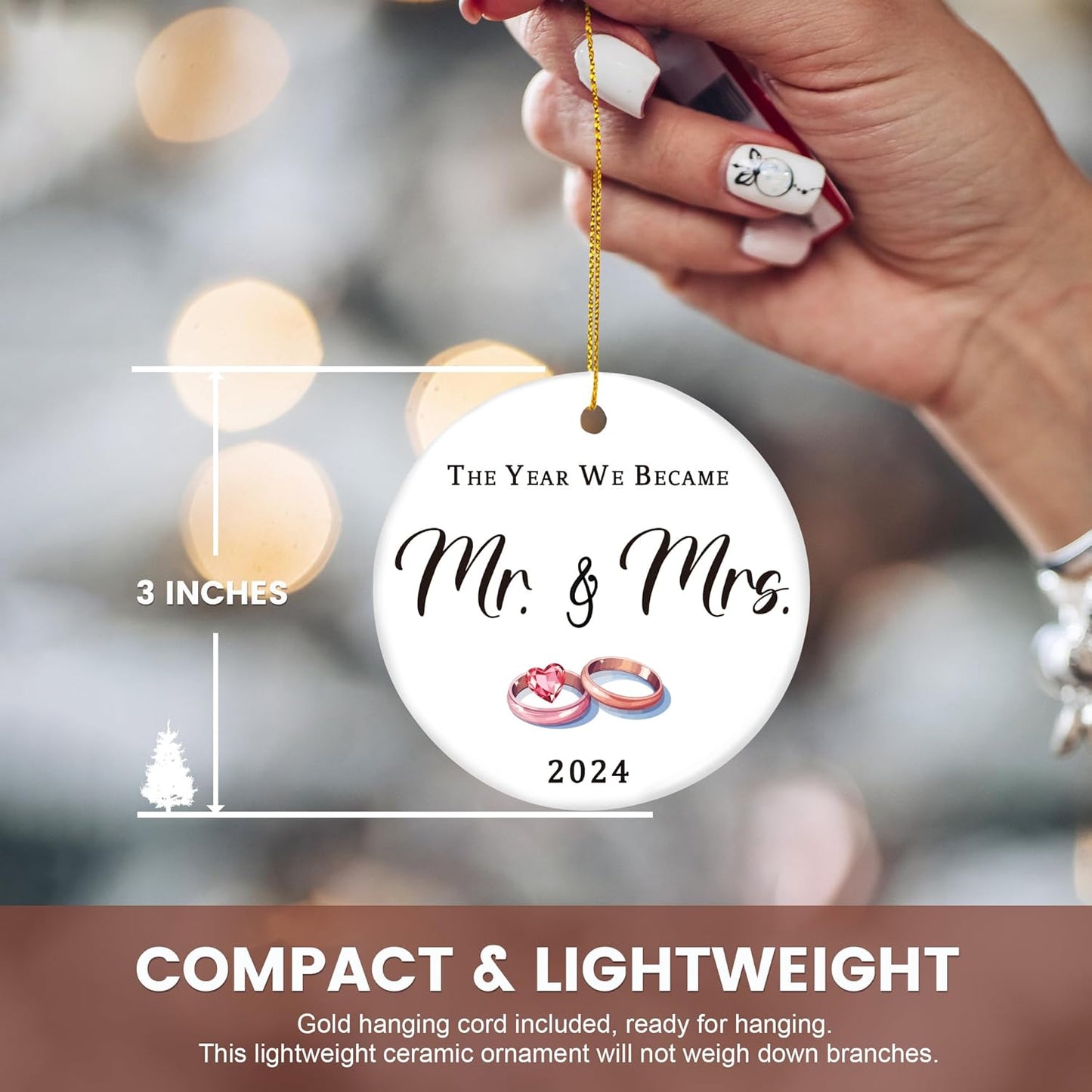 Wedding Gifts for Couples 2024, Mr and Mrs 1st Married Christmas Ornament, Bridal Shower Gift for Bride, Newlyweds (Ceramic)