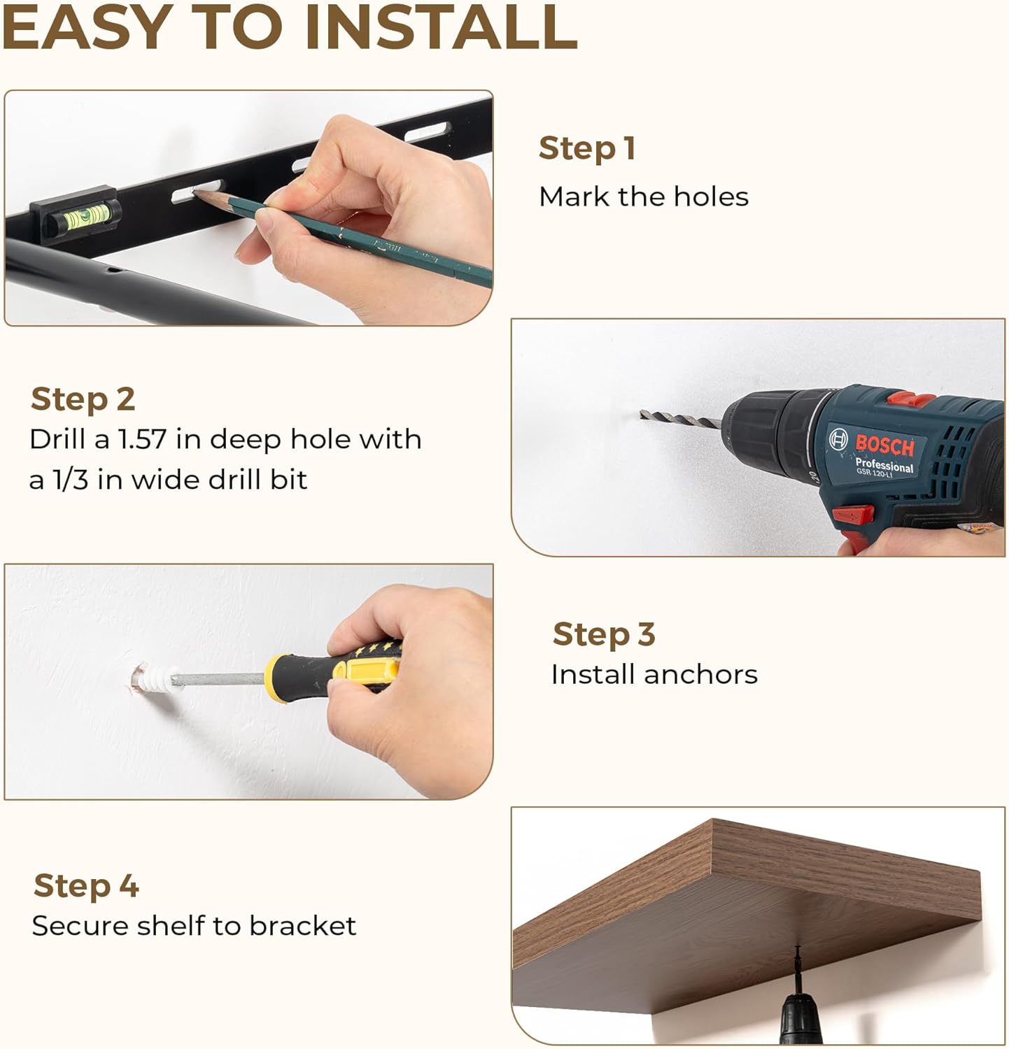 Dreamland 40 Inches Floating Shelves for Wall, 9.3" Deep Long Floating Shelves Set of 2, Large Display & Storage Shelf, Wall Shelf for Bathroom Bedroom Living Room Kitchen Office, Walnut