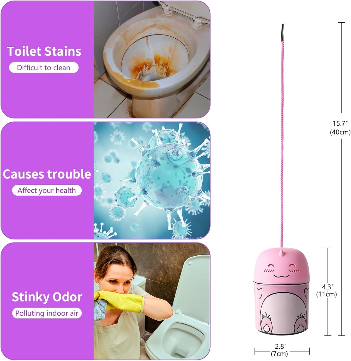 Toilet Bowl Cleaners Bottle Cute Dinosaur Shaped Bathroom Toliet Bowl Cleaner Toilet Tank Cleaner with Fresh Peach Scent (Pink)