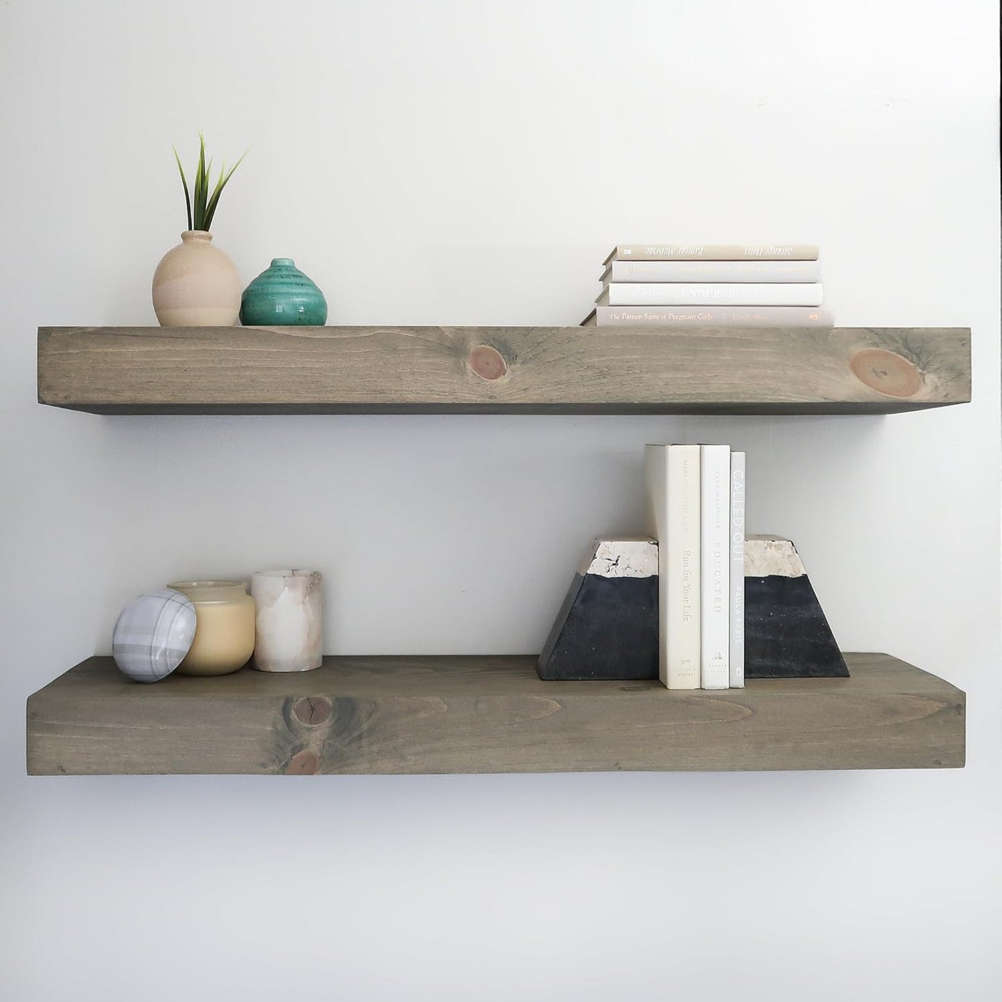 Modern Floating Shelves 3 Inches Thick for Wall, Wide Shelves for Kitchen, Living Room, Bedroom, and Bathroom, Natural Pine Wood, Rustic Wooden Shelf, (Set of 2) (Aged Barrel, 48Lx3Hx8D)