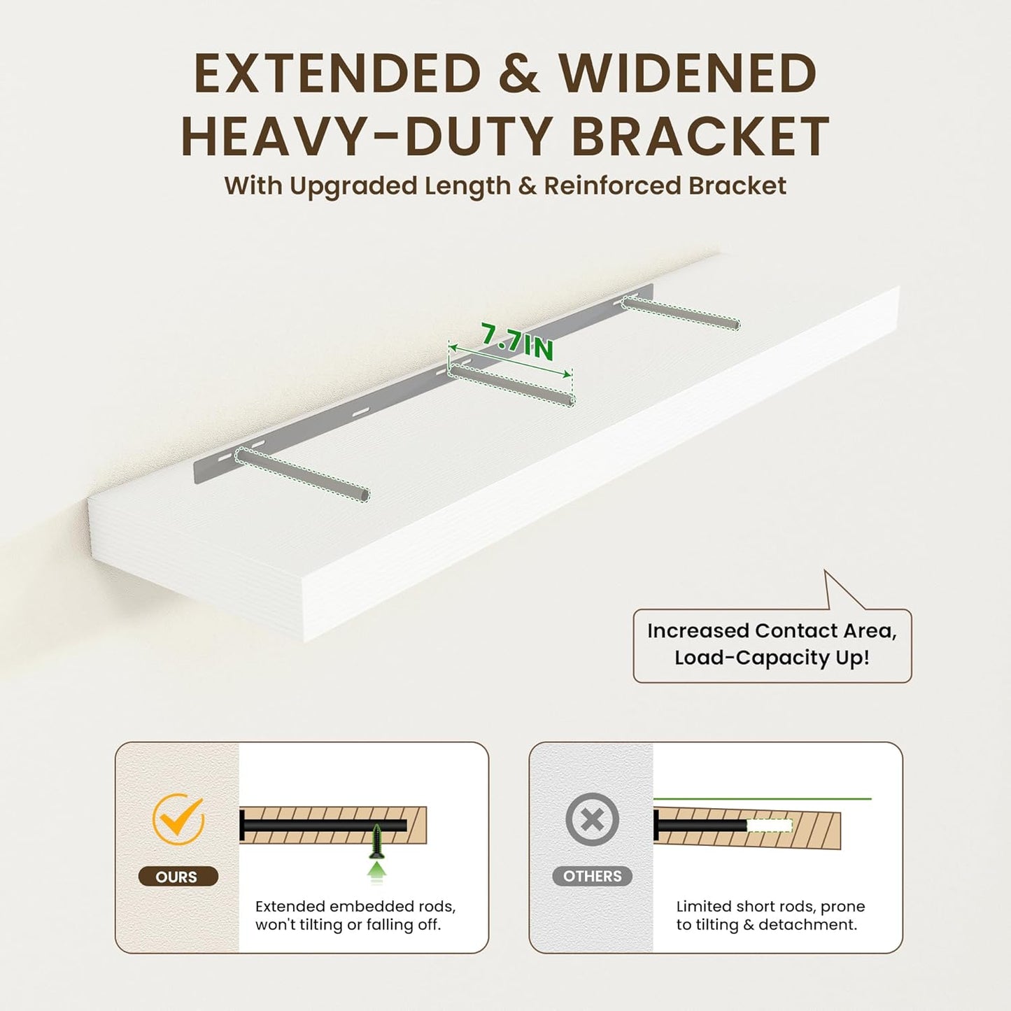 White Floating Shelves for Wall - 48 Inch Wide x 12 Inch Deep Wall Shelves Set of 1 - Rustic Wood Shelves for Living Room, Bathroom, Laundry Room, Bedroom, Kitchen, Home Office